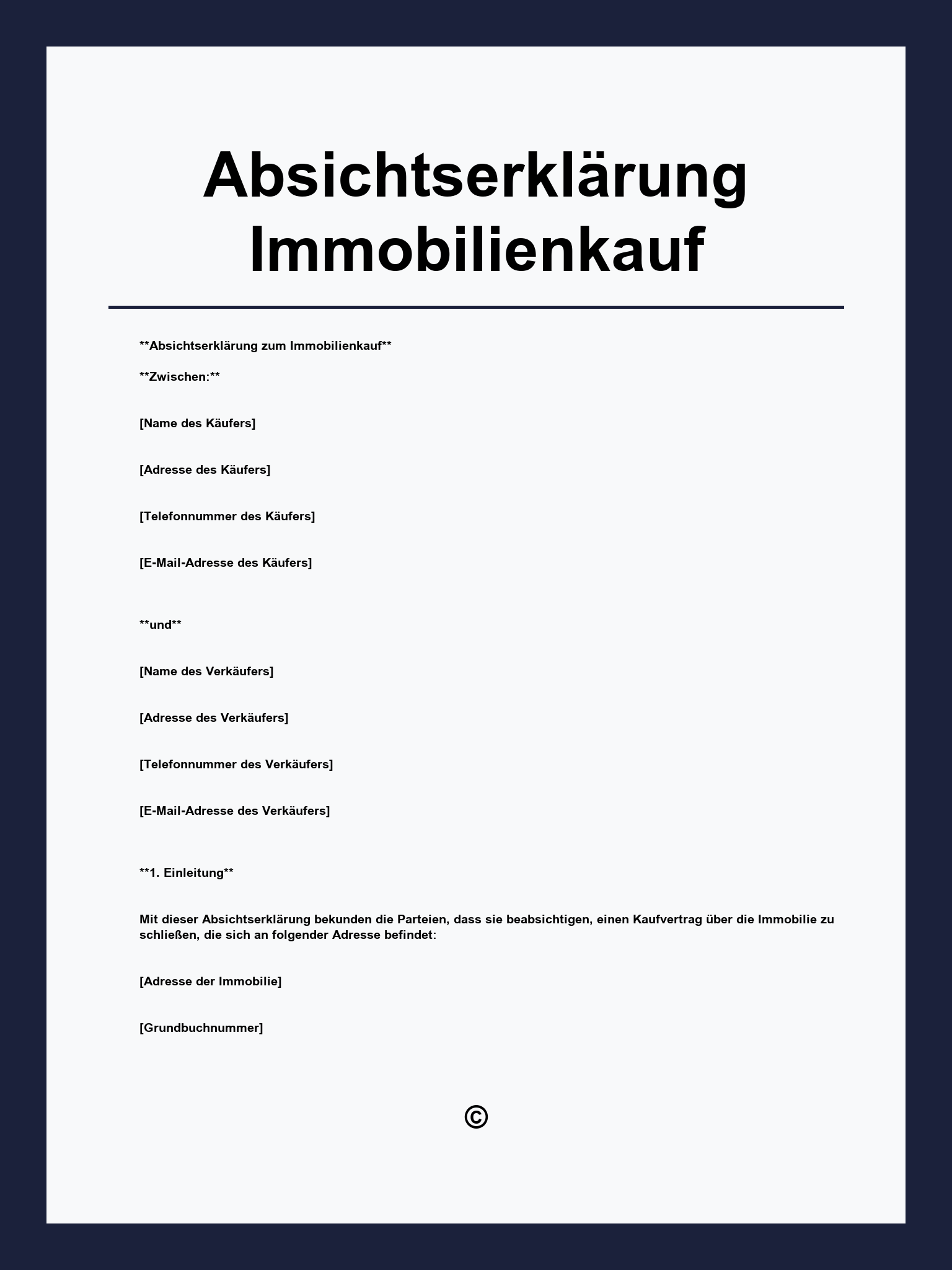 Absichtserklärung Immobilienkauf Muster