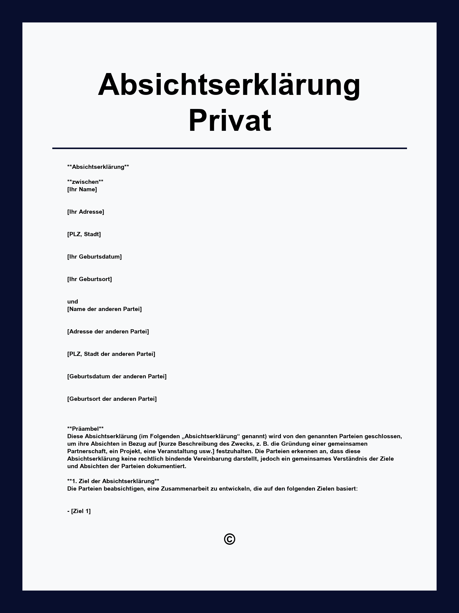 Absichtserklärung Privat