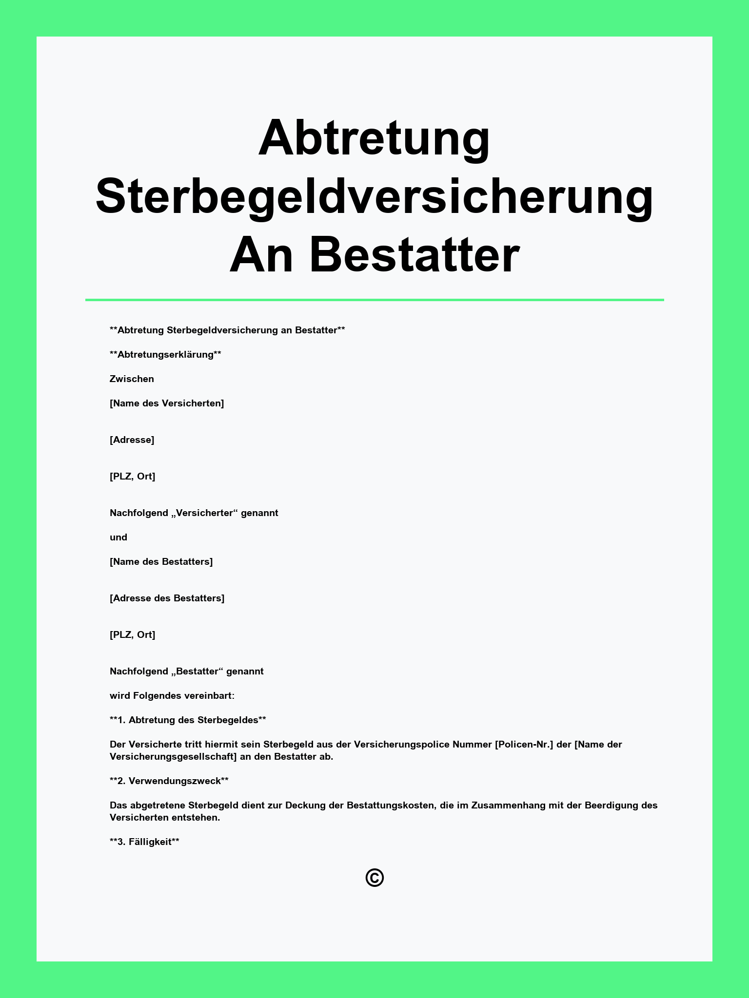 Abtretung Sterbegeldversicherung An Bestatter Muster