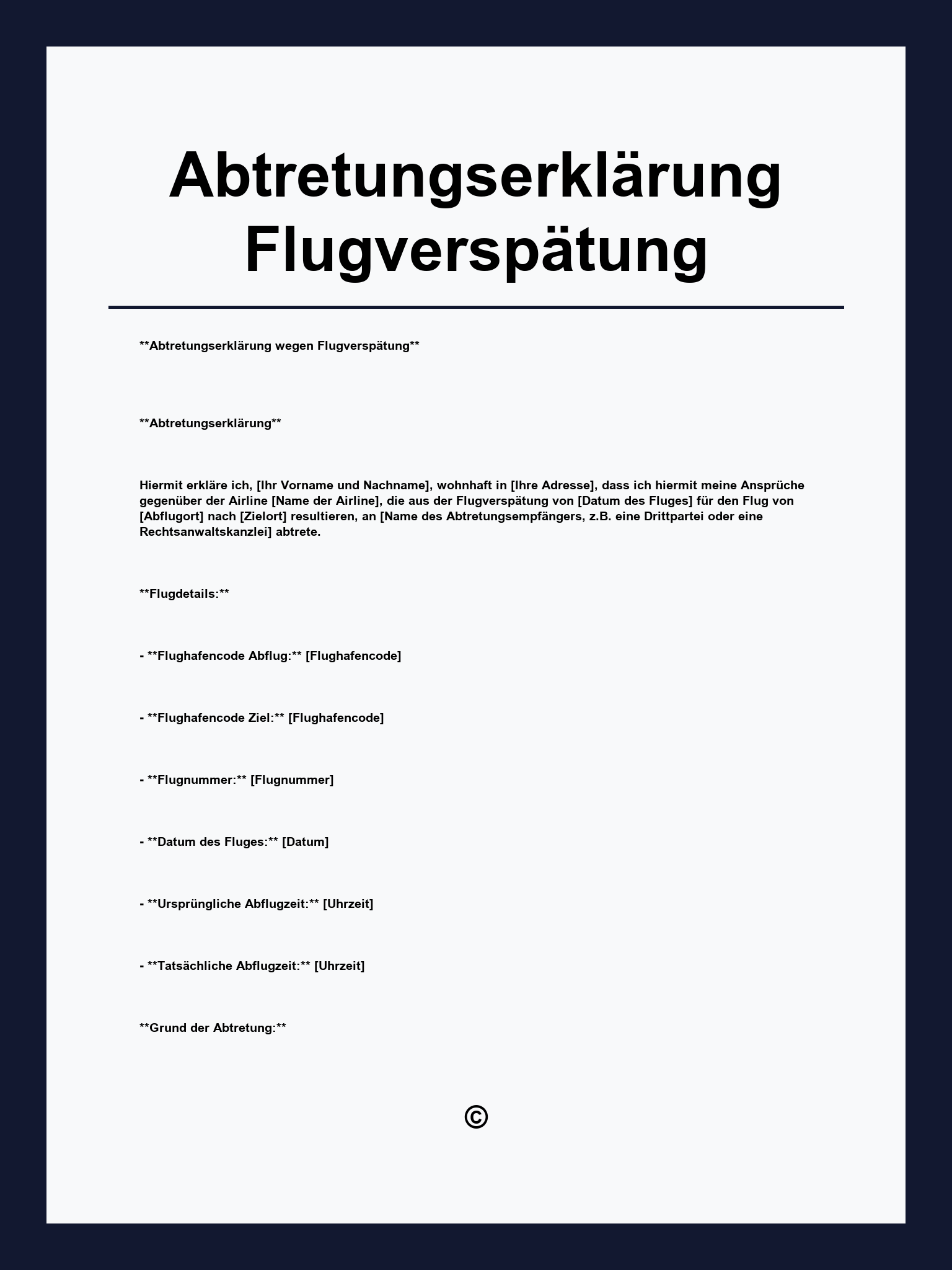 Abtretungserklärung Flugverspätung Muster