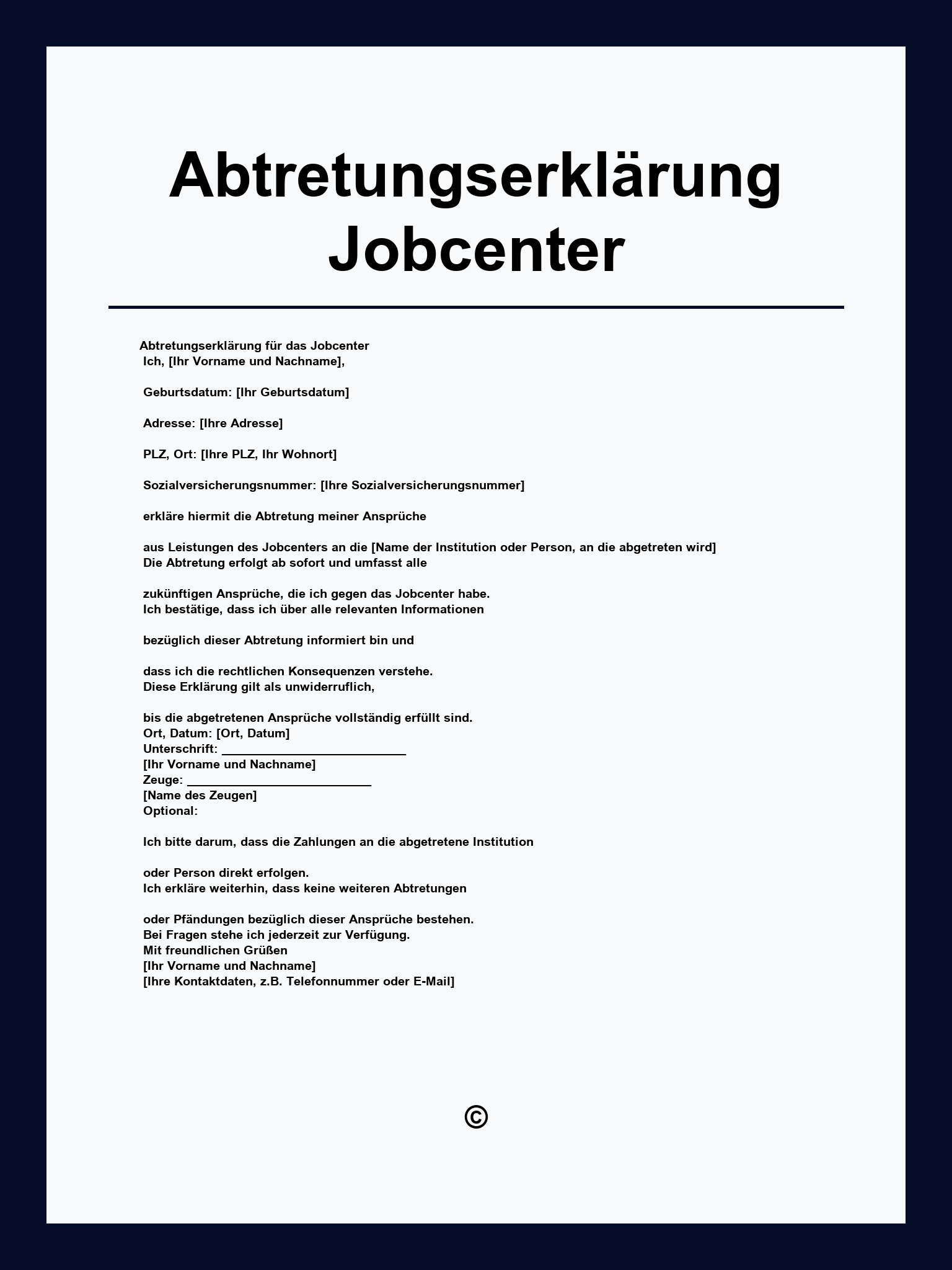Abtretungserklärung Jobcenter Vorlage