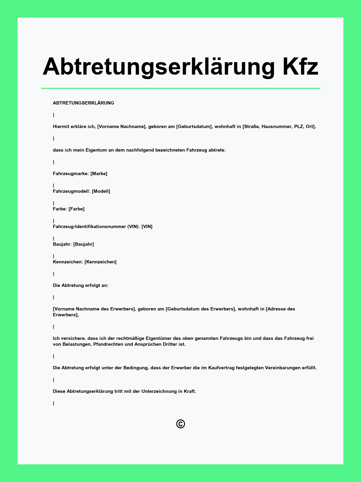 Abtretungserklärung Kfz Vordruck