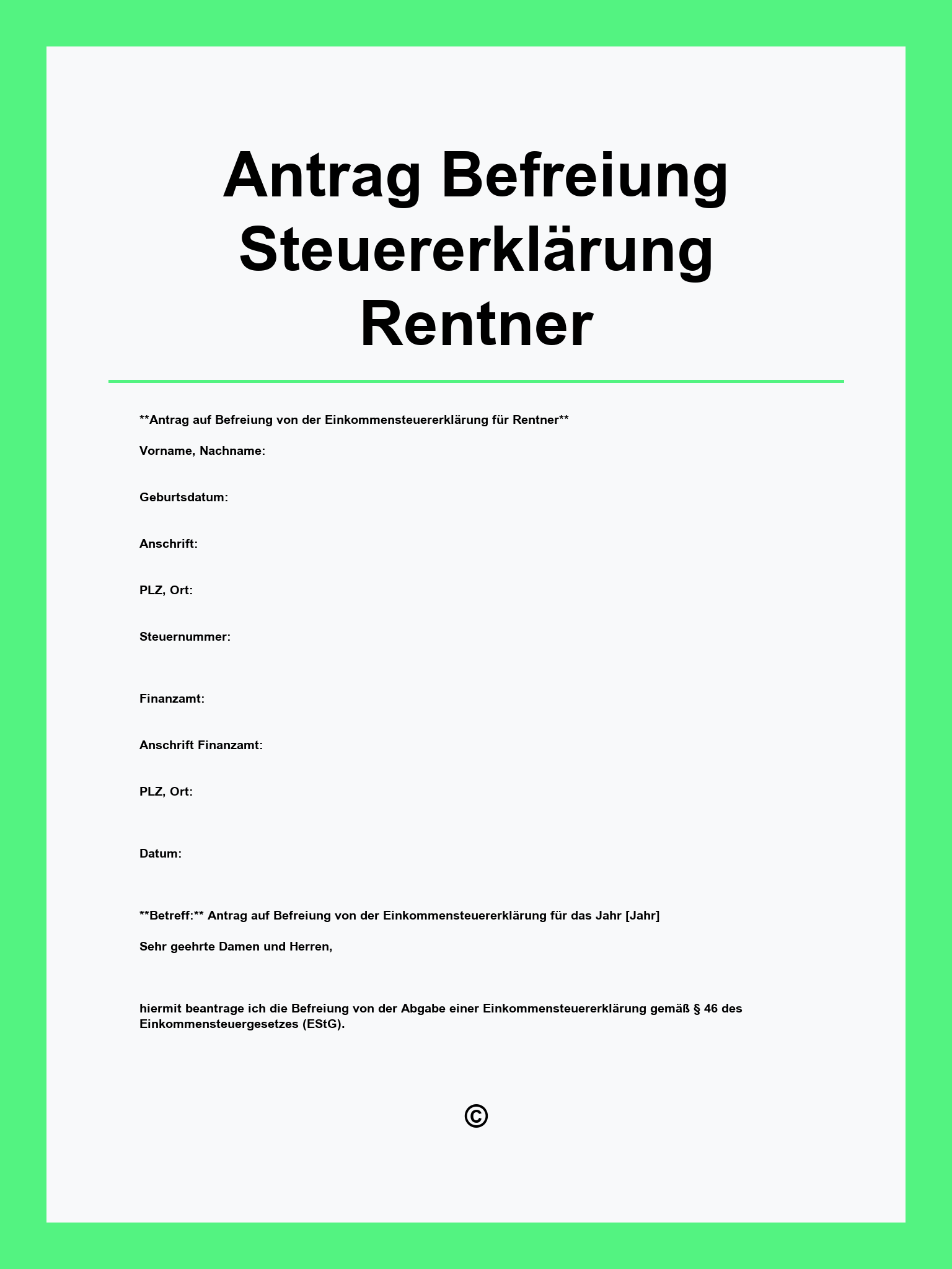 Antrag Befreiung Steuererklärung Rentner Muster