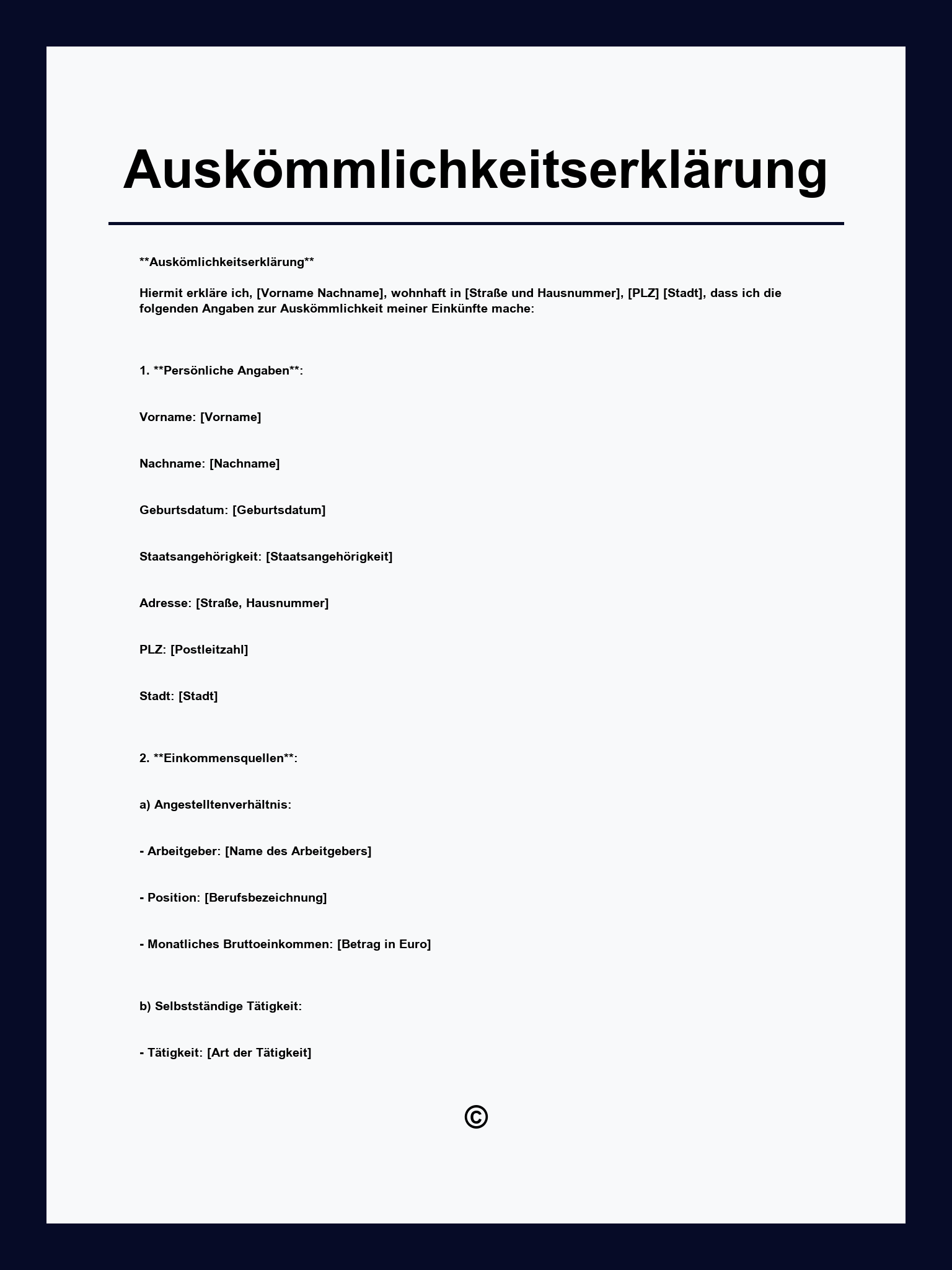 Auskömmlichkeitserklärung Vordruck