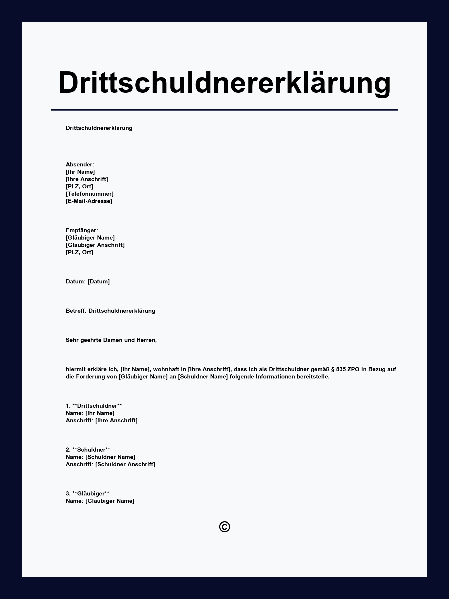 Drittschuldnererklärung Vorlage