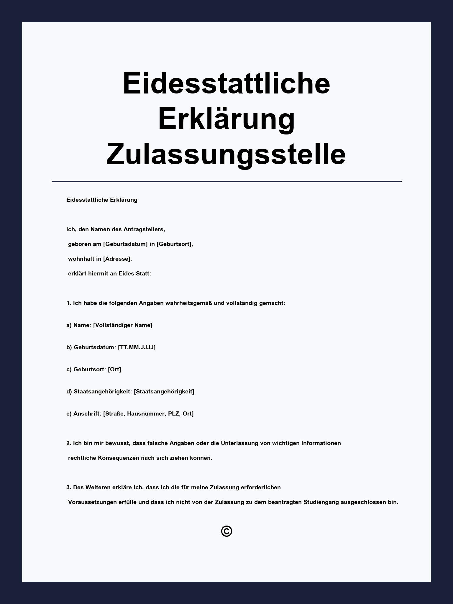 Eidesstattliche Erklärung Zulassungsstelle Muster
