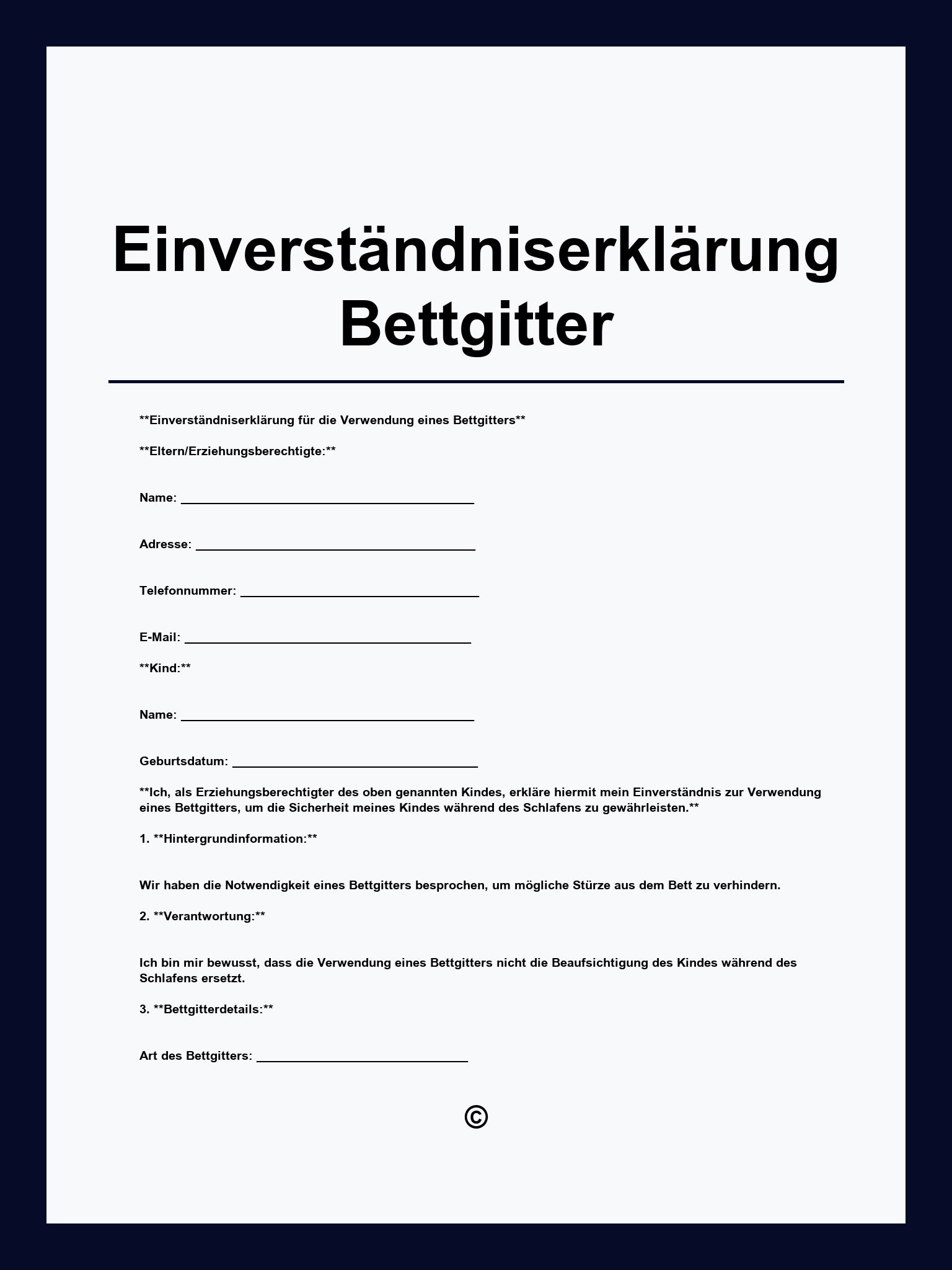 Einverständniserklärung Bettgitter Vordruck