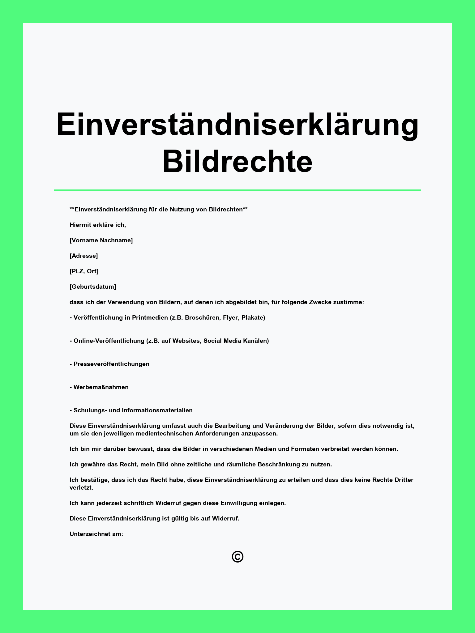 Einverständniserklärung Muster Bildrechte