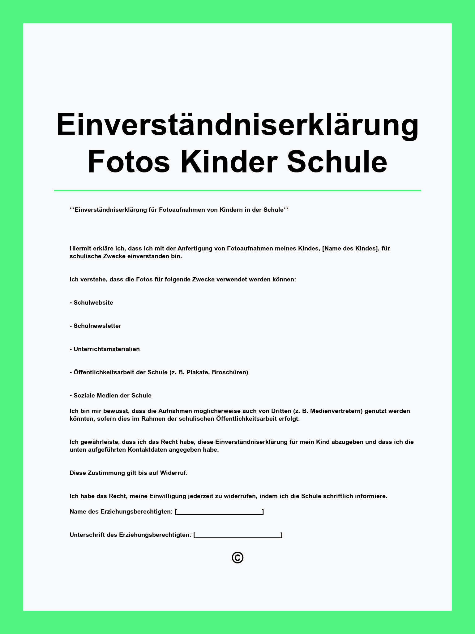 Einverständniserklärung Fotos Kinder Schule Muster