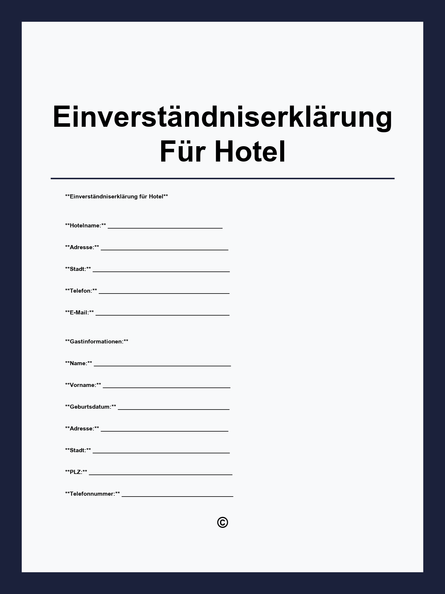 Einverständniserklärung Für Hotel