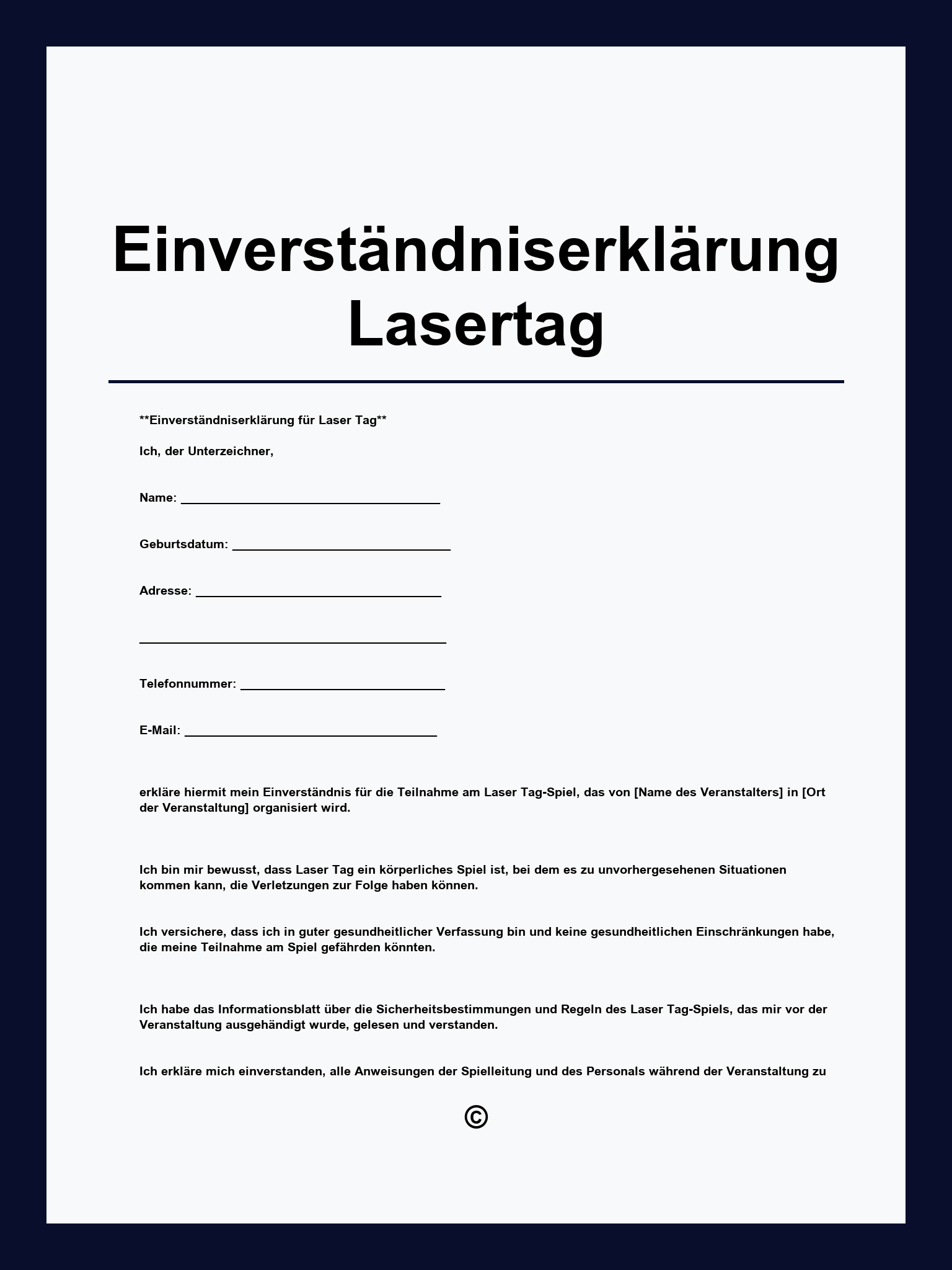 Einverständniserklärung Lasertag Vorlage