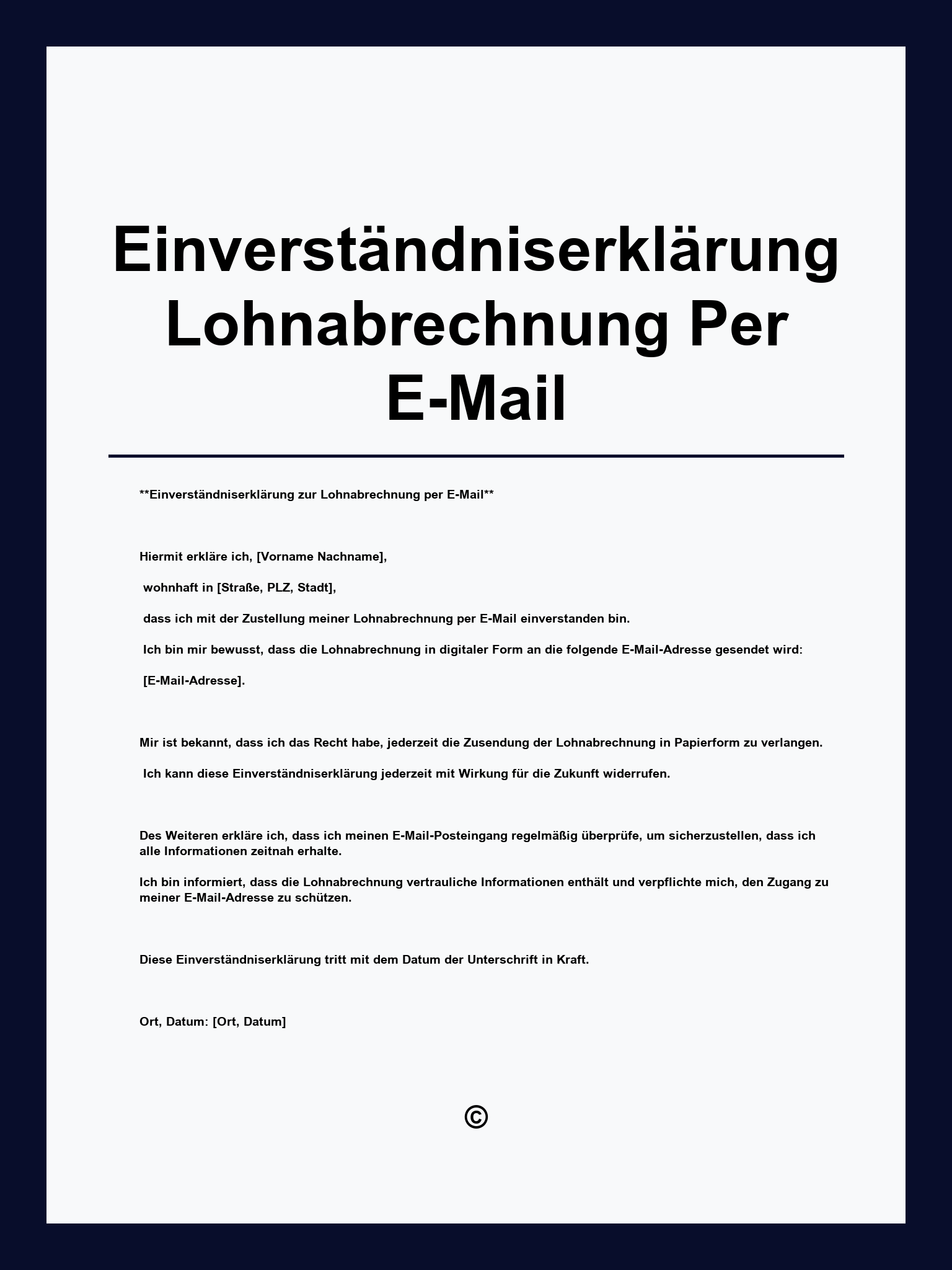 Einverständniserklärung Lohnabrechnung Per E-Mail Vorlage