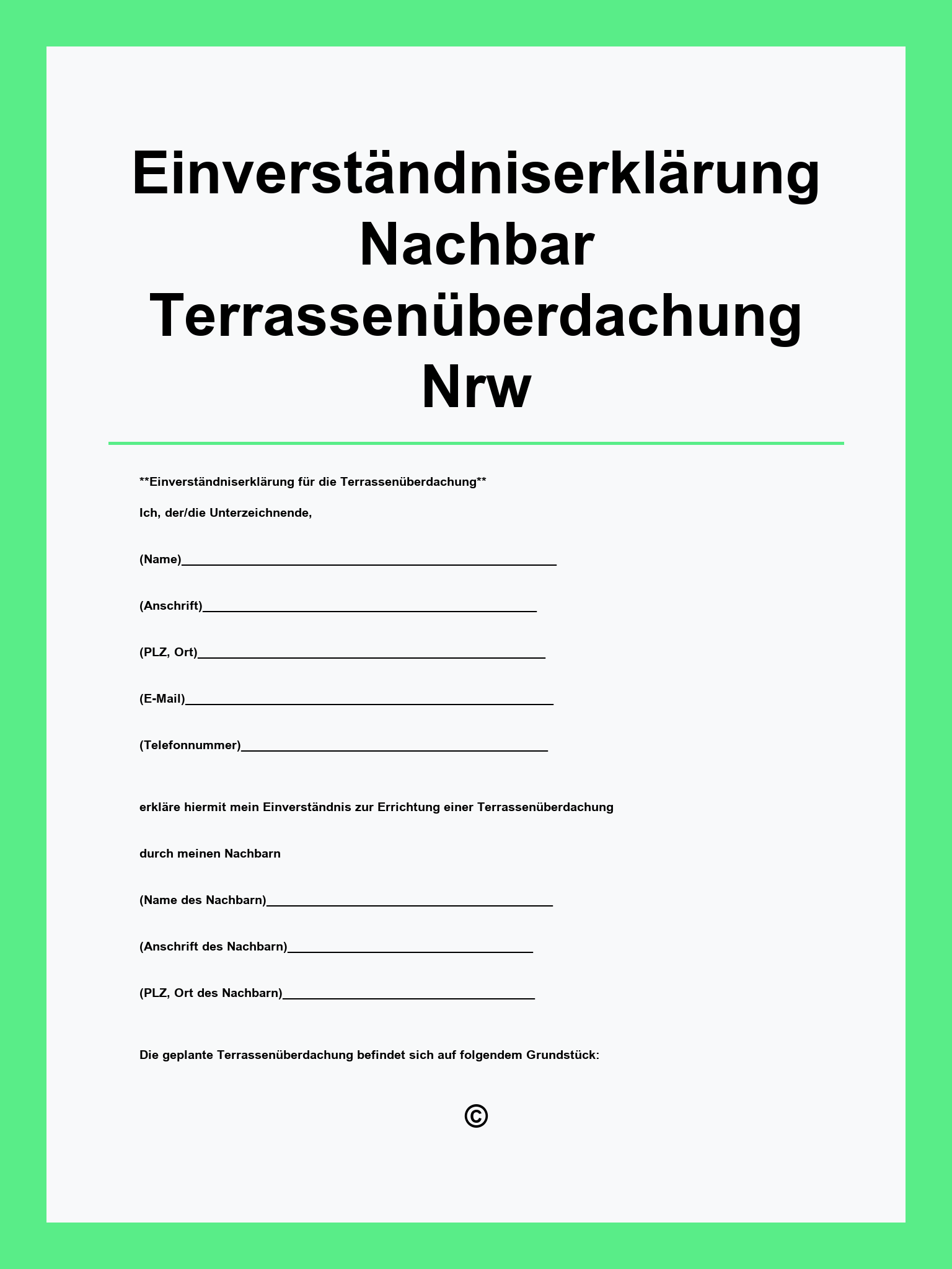 Einverständniserklärung Nachbar Terrassenüberdachung Muster Nrw