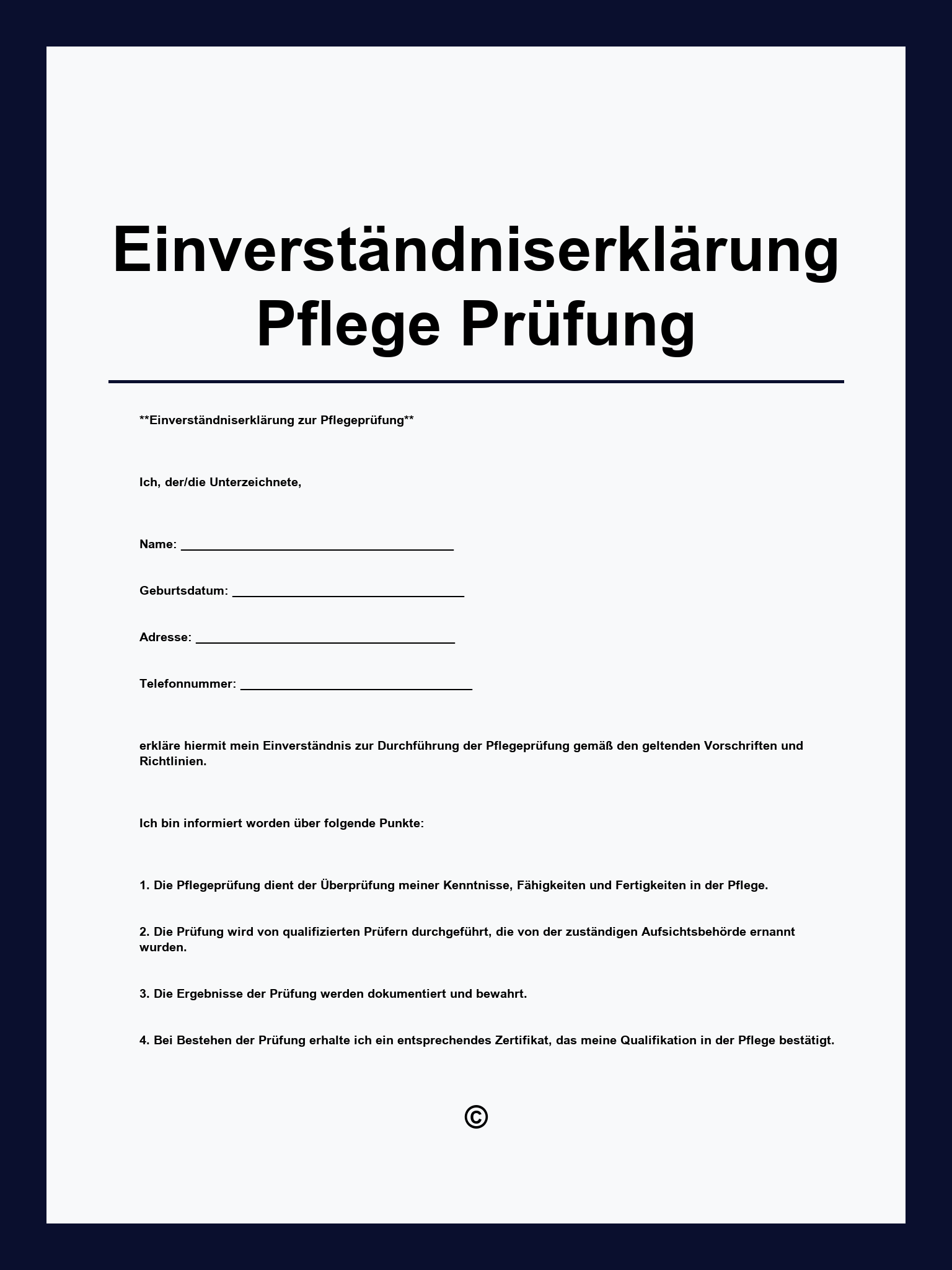 Einverständniserklärung Pflege Prüfung Vorlage