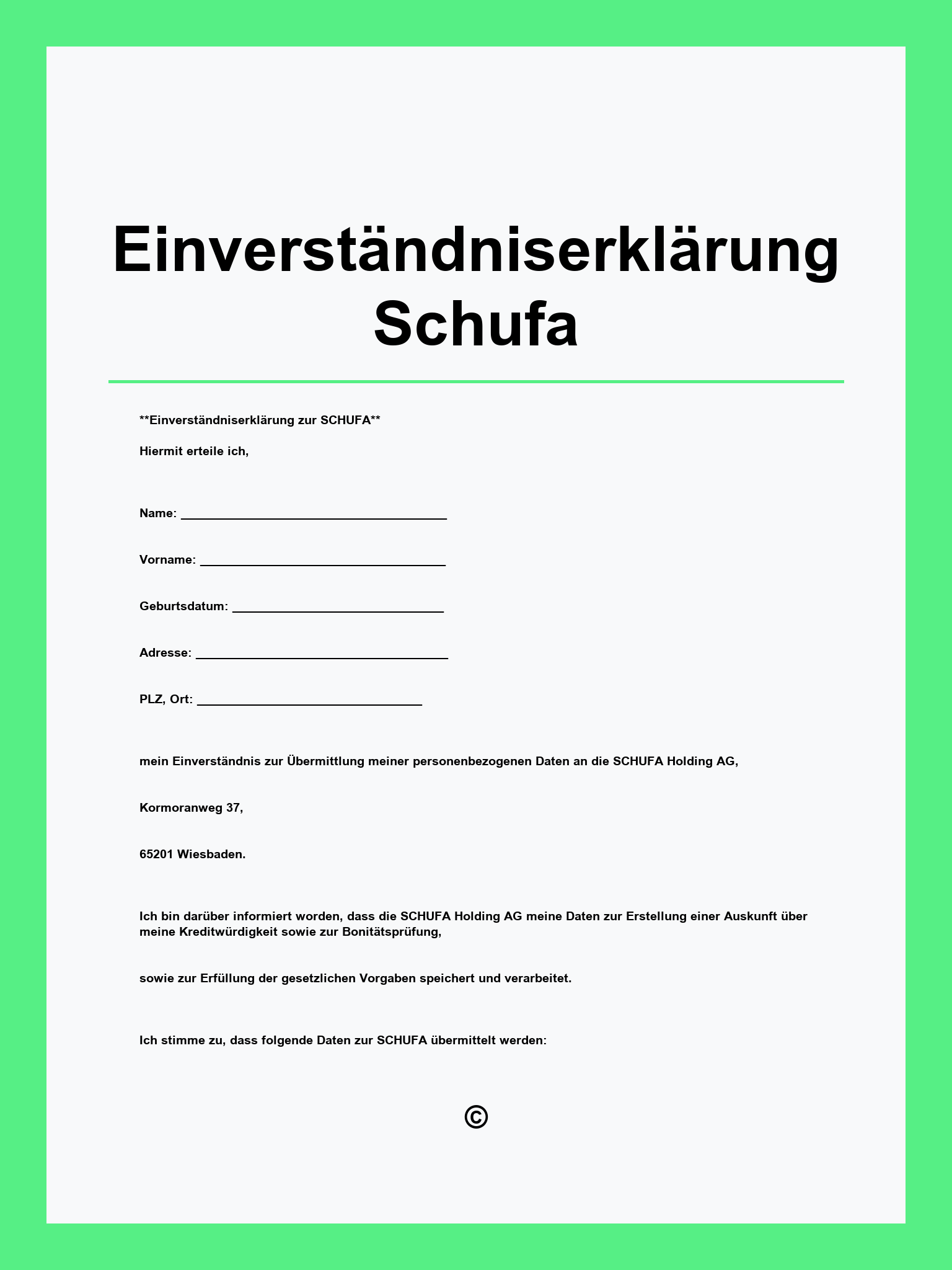 Einverständniserklärung Schufa