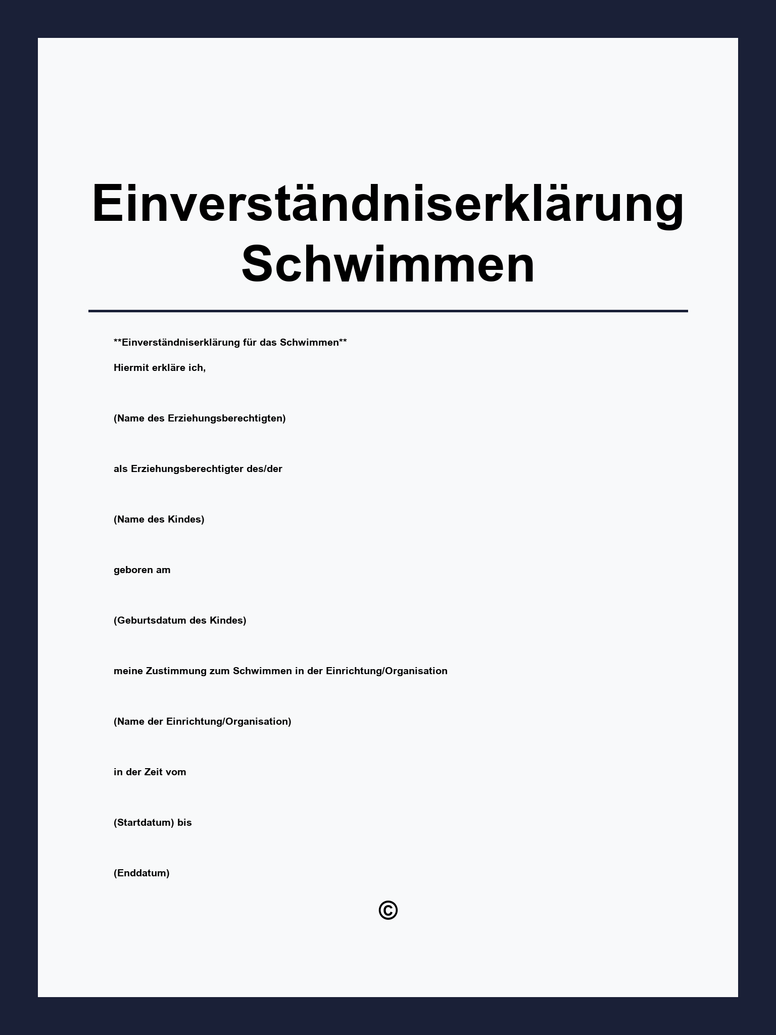 Einverständniserklärung Schwimmen Muster