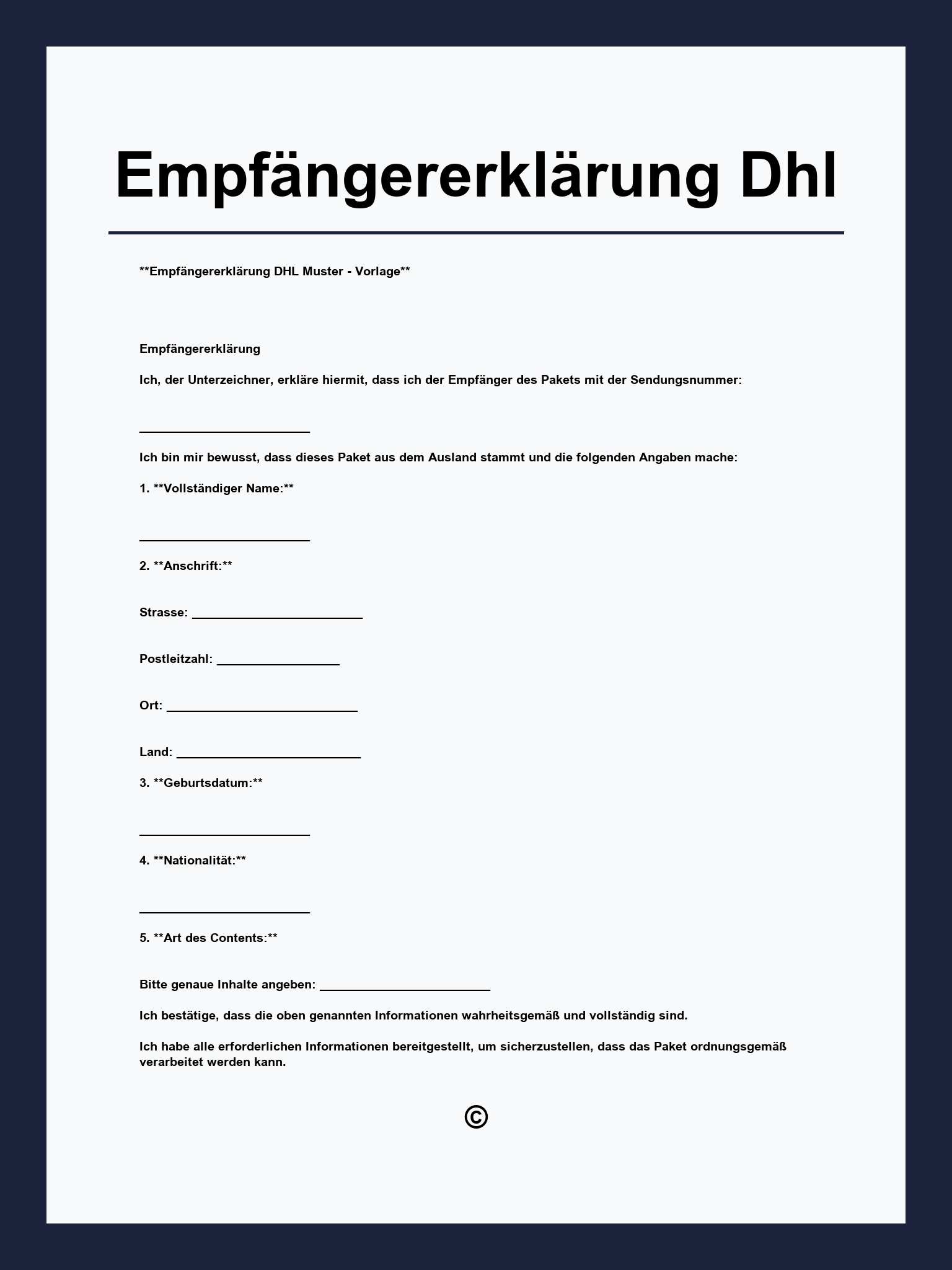 Empfängererklärung Dhl