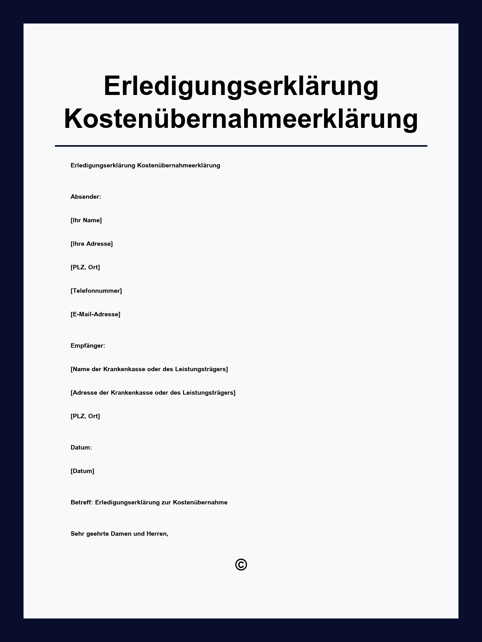 Erledigungserklärung Kostenübernahmeerklärung Muster
