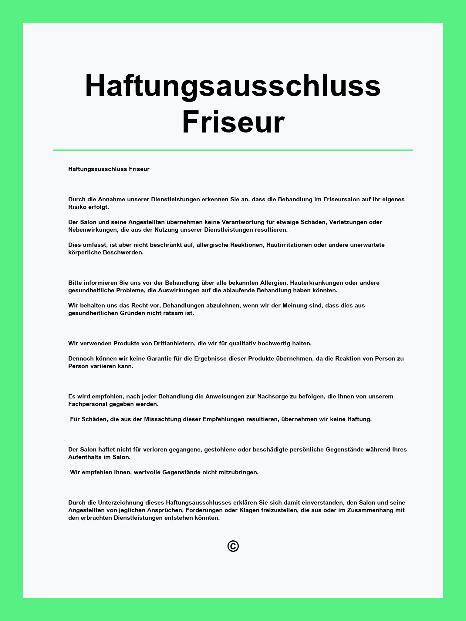 Haftungsausschluss Friseur Vorlage