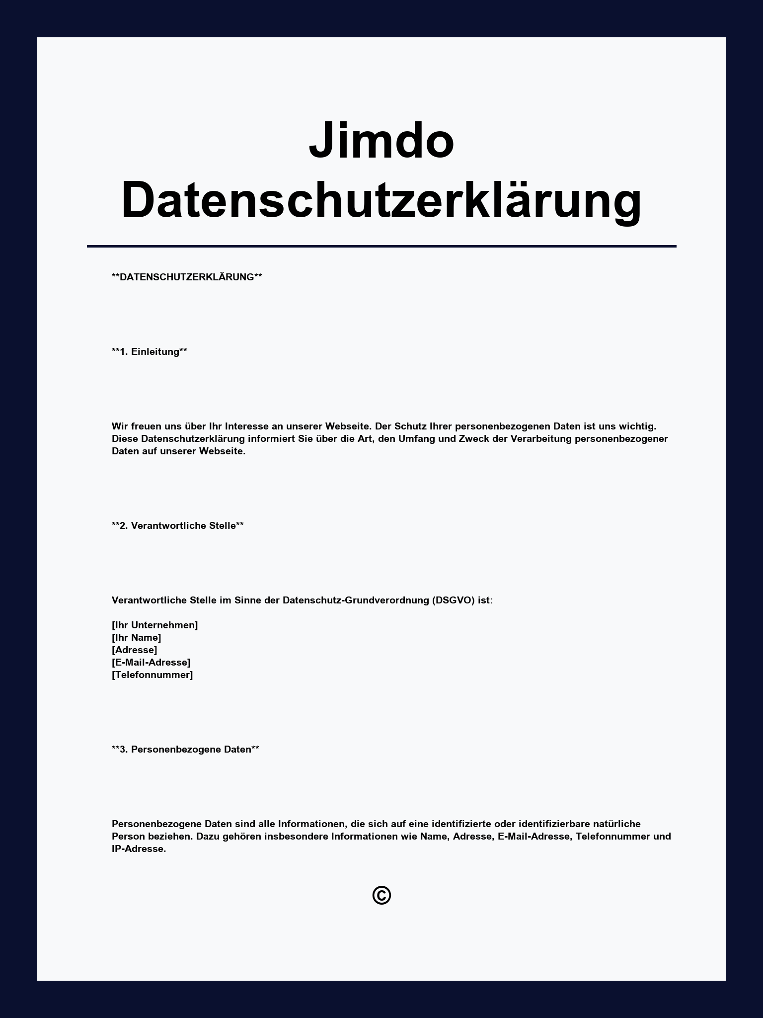 Jimdo Datenschutzerklärung Vorlage