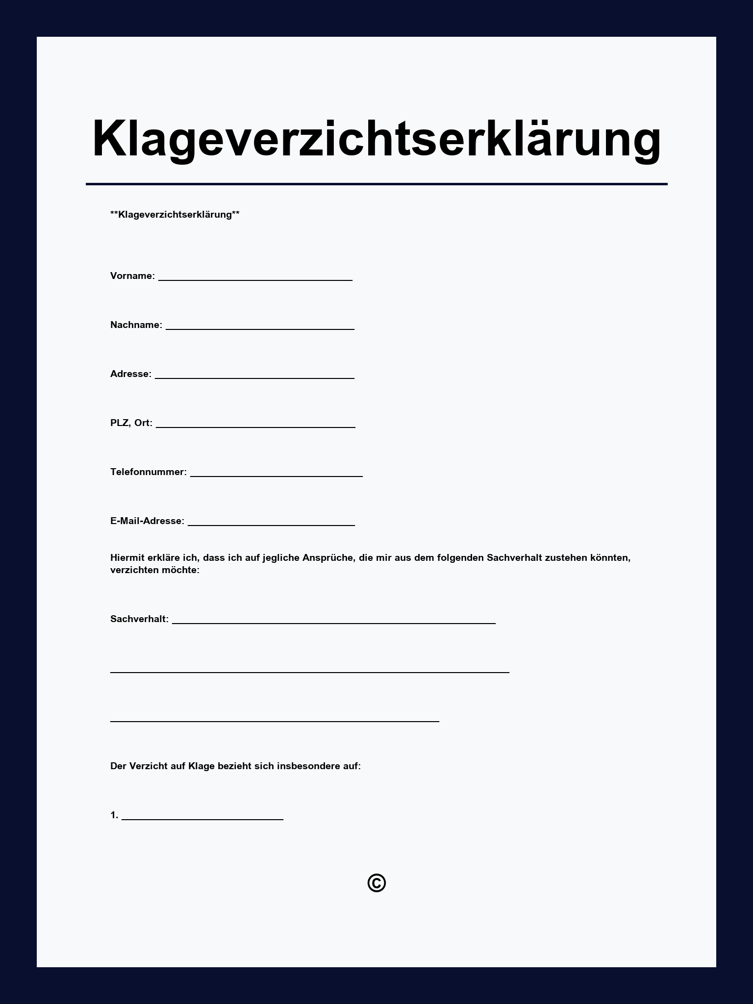 Klageverzichtserklärung Vorlage