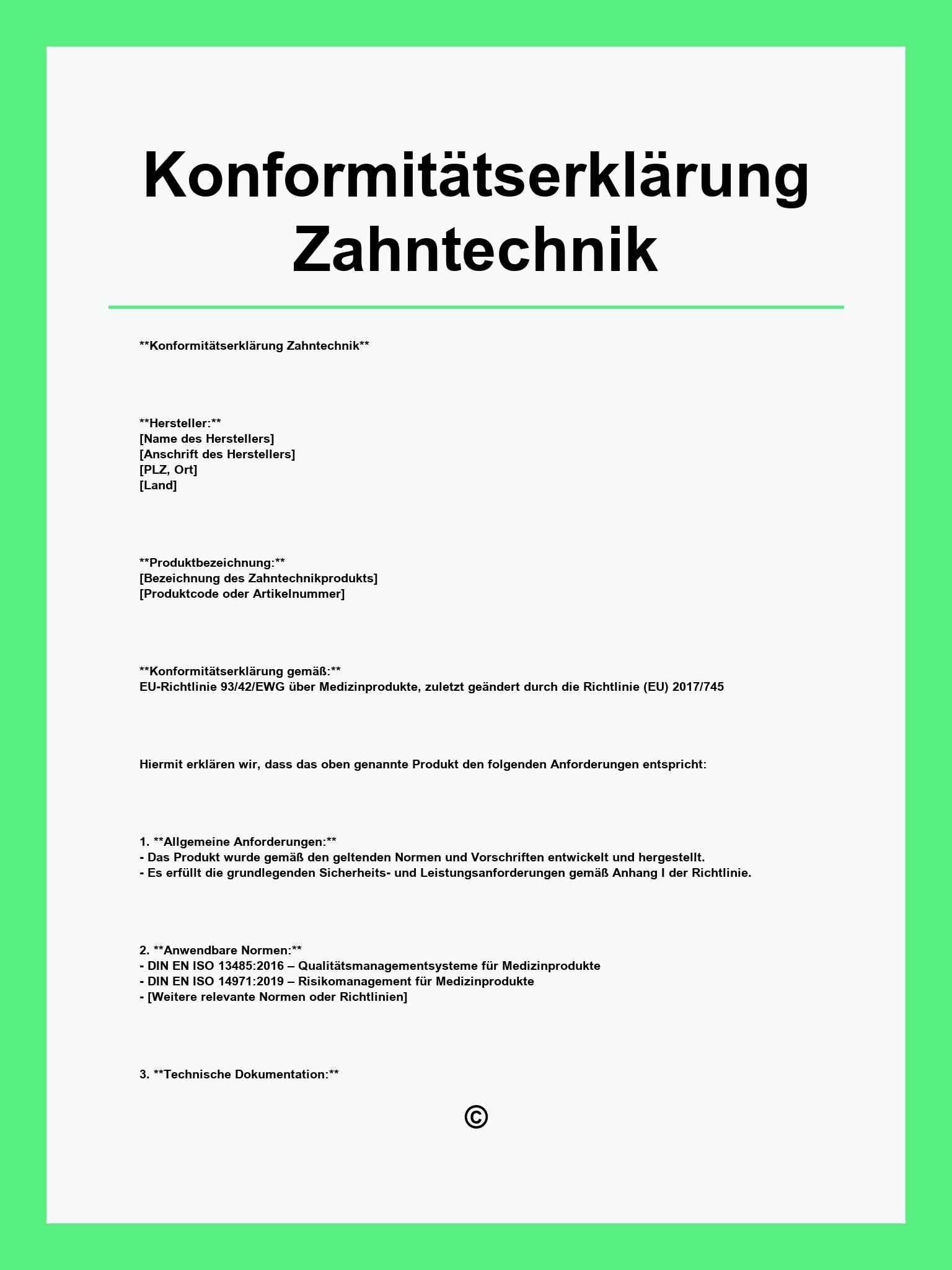 Konformitätserklärung Zahntechnik Muster