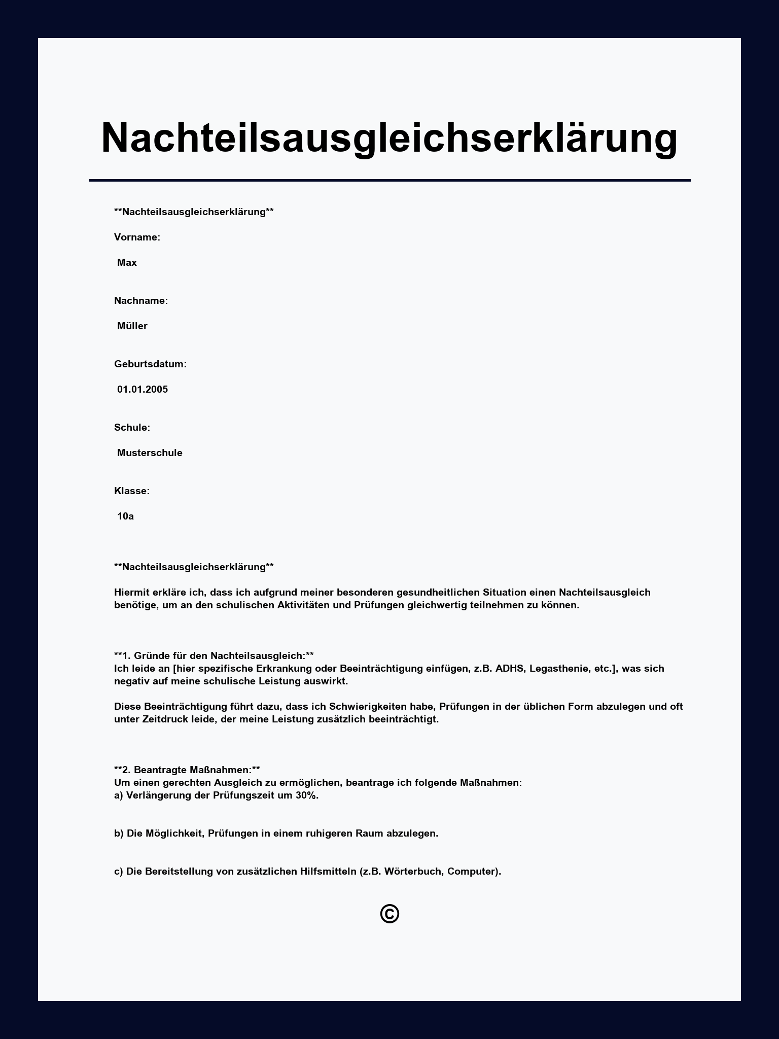Nachteilsausgleichserklärung Muster