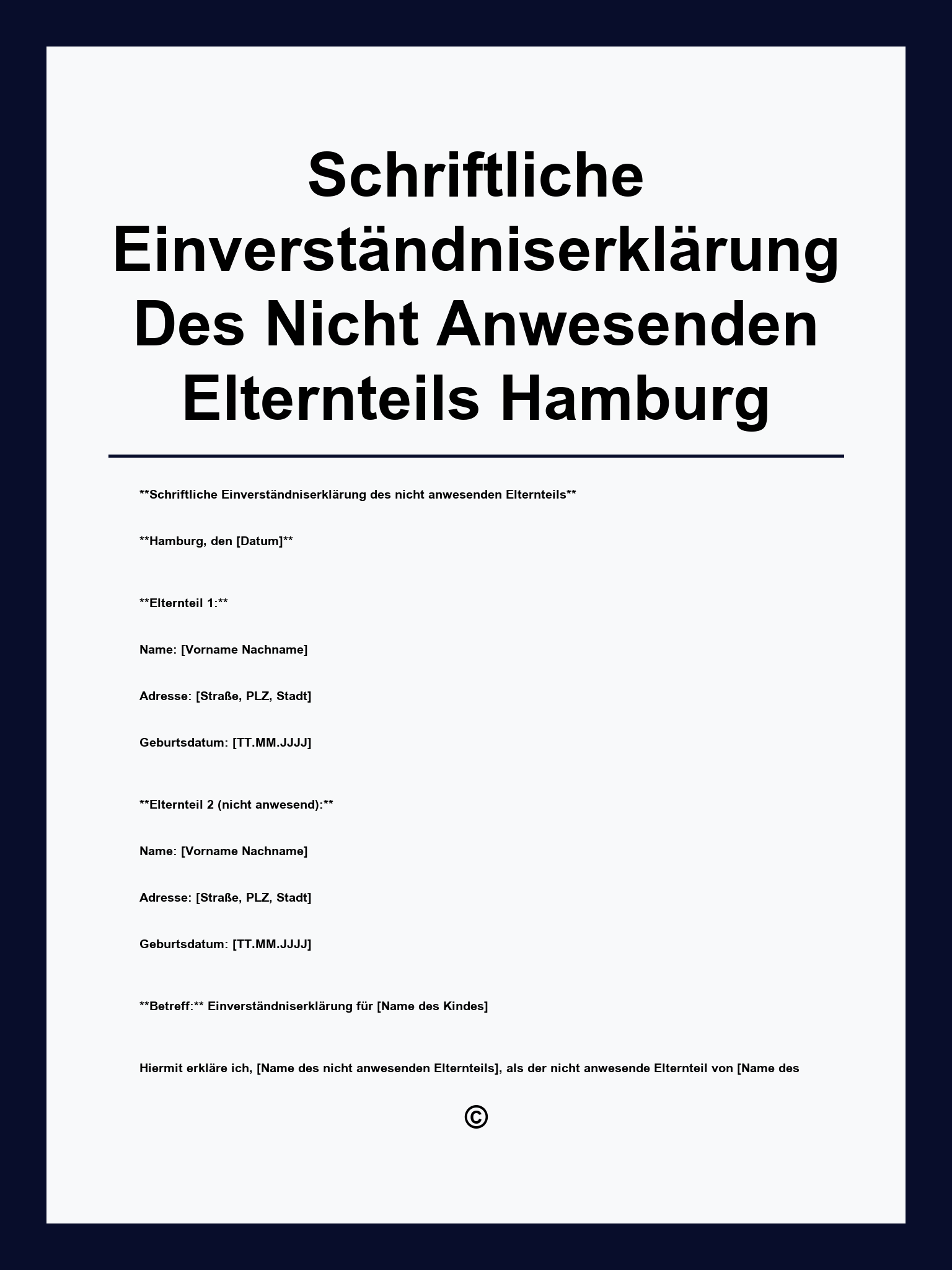 Schriftliche Einverständniserklärung Des Nicht Anwesenden Elternteils Vordruck Hamburg