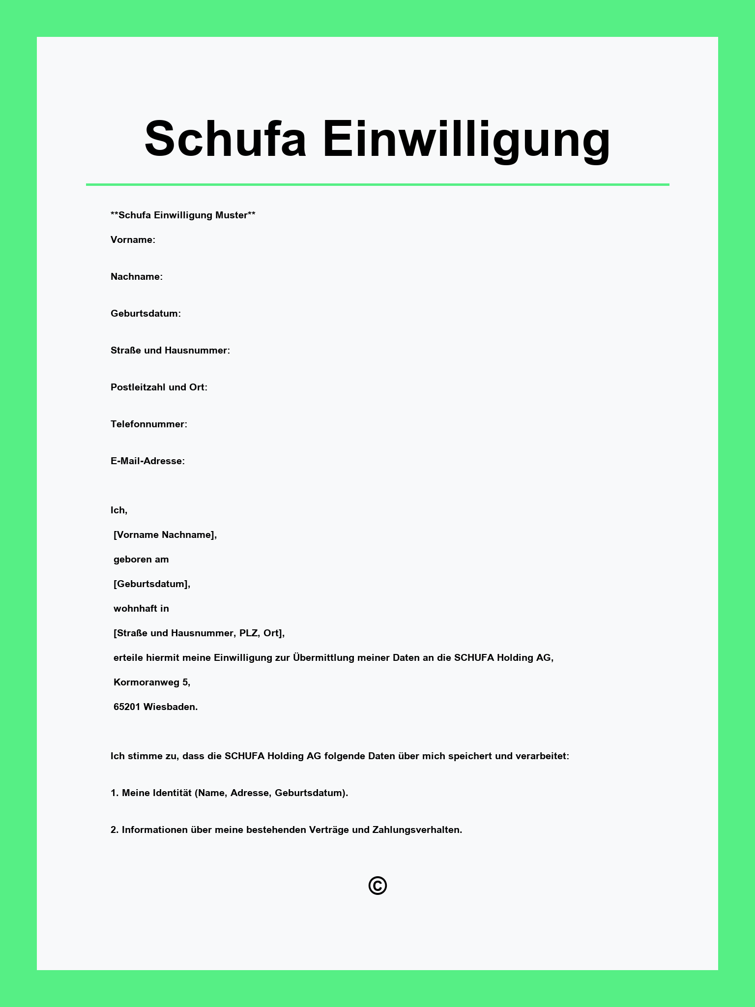 Schufa Einwilligung Vorlage