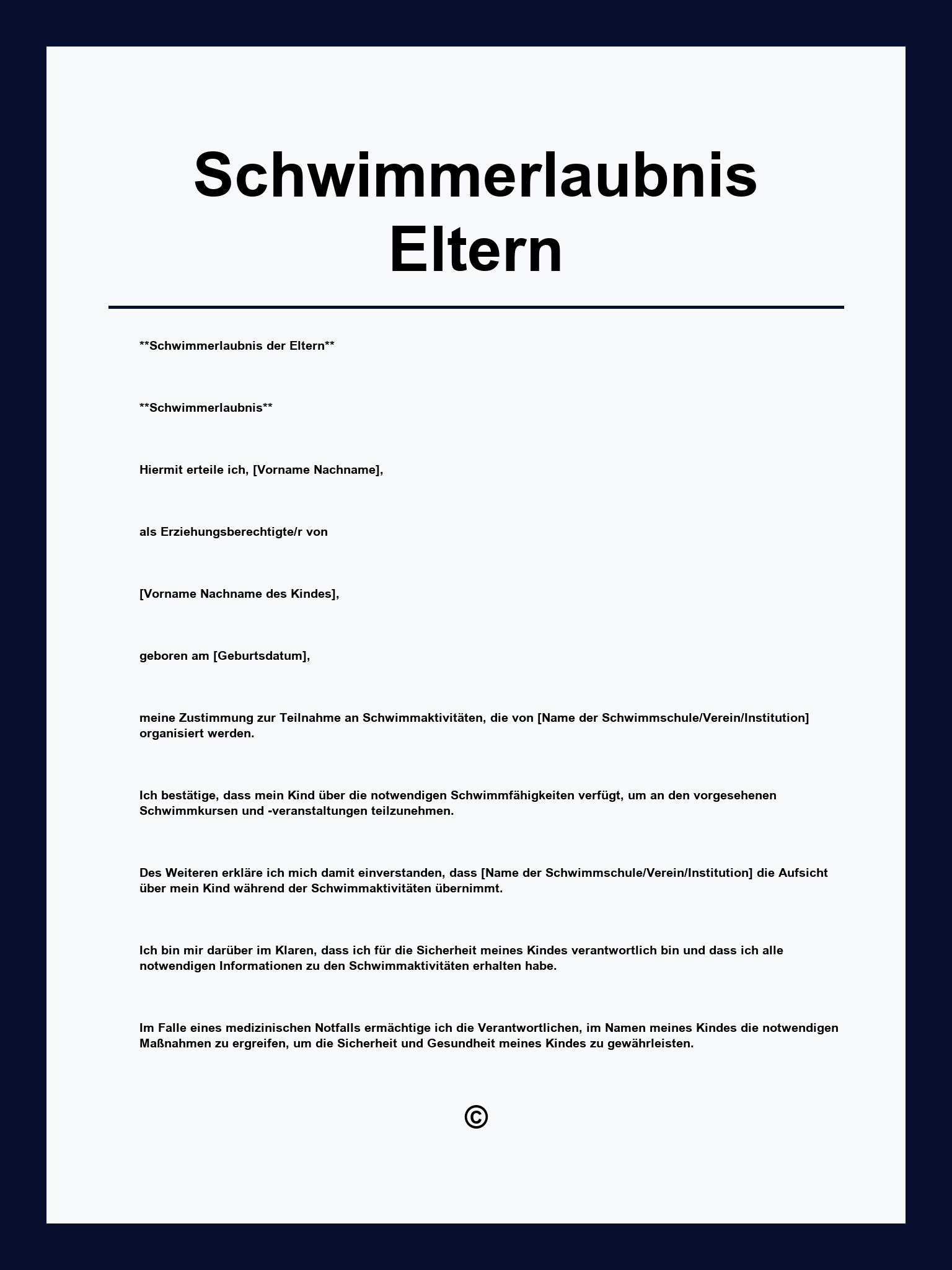 Schwimmerlaubnis Eltern Muster