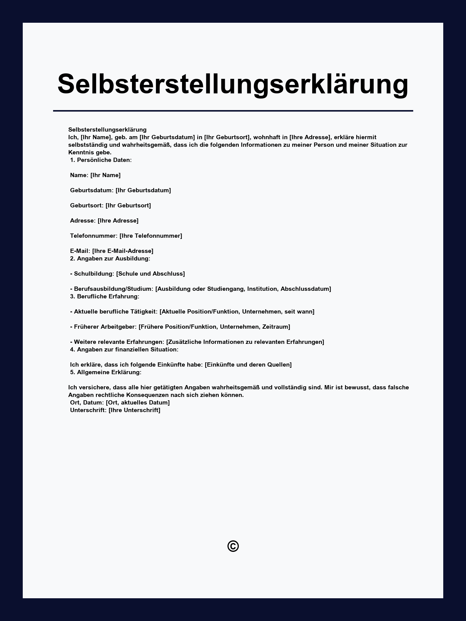 Selbsterstellungserklärung