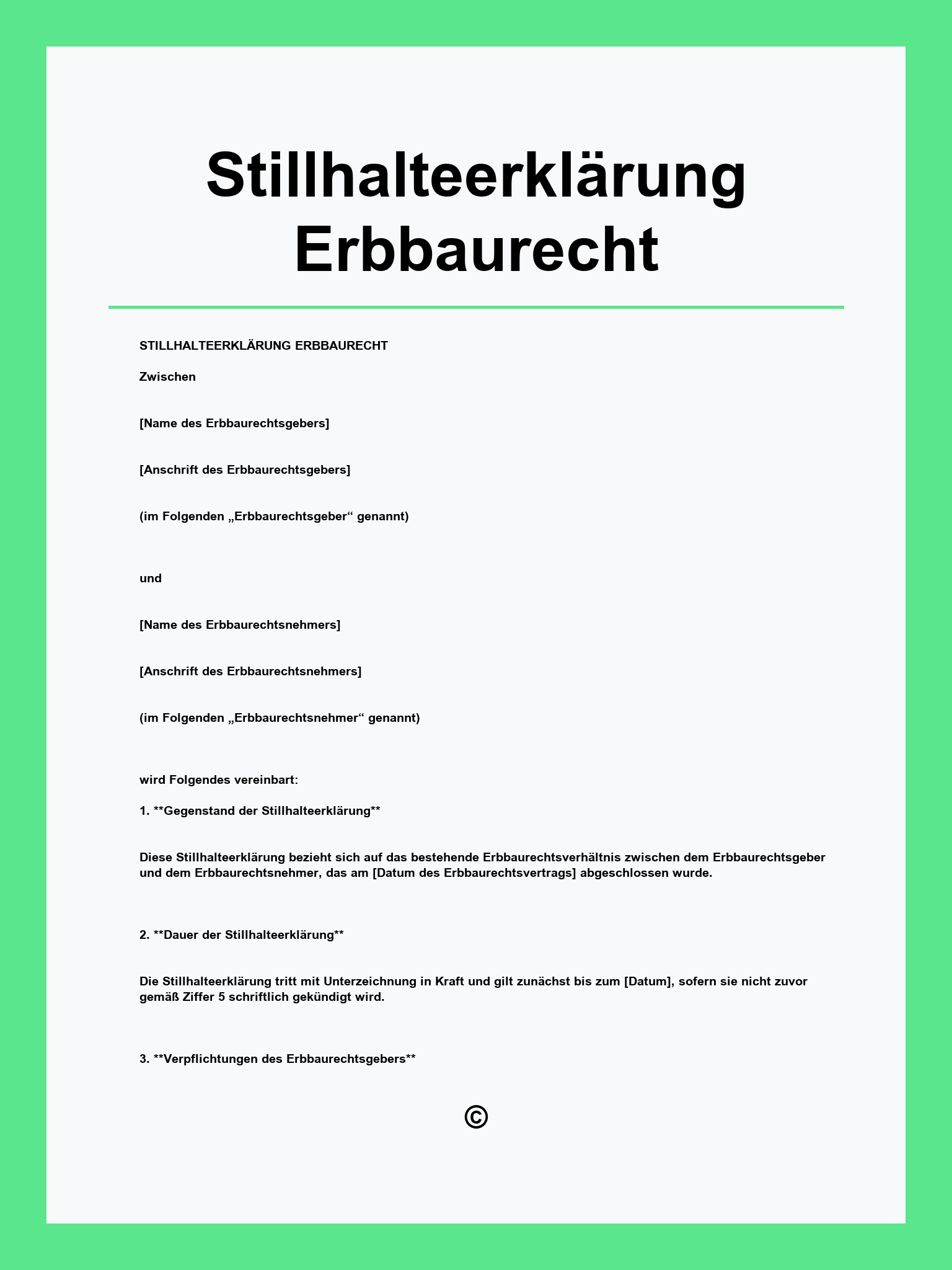 Stillhalteerklärung Erbbaurecht Muster