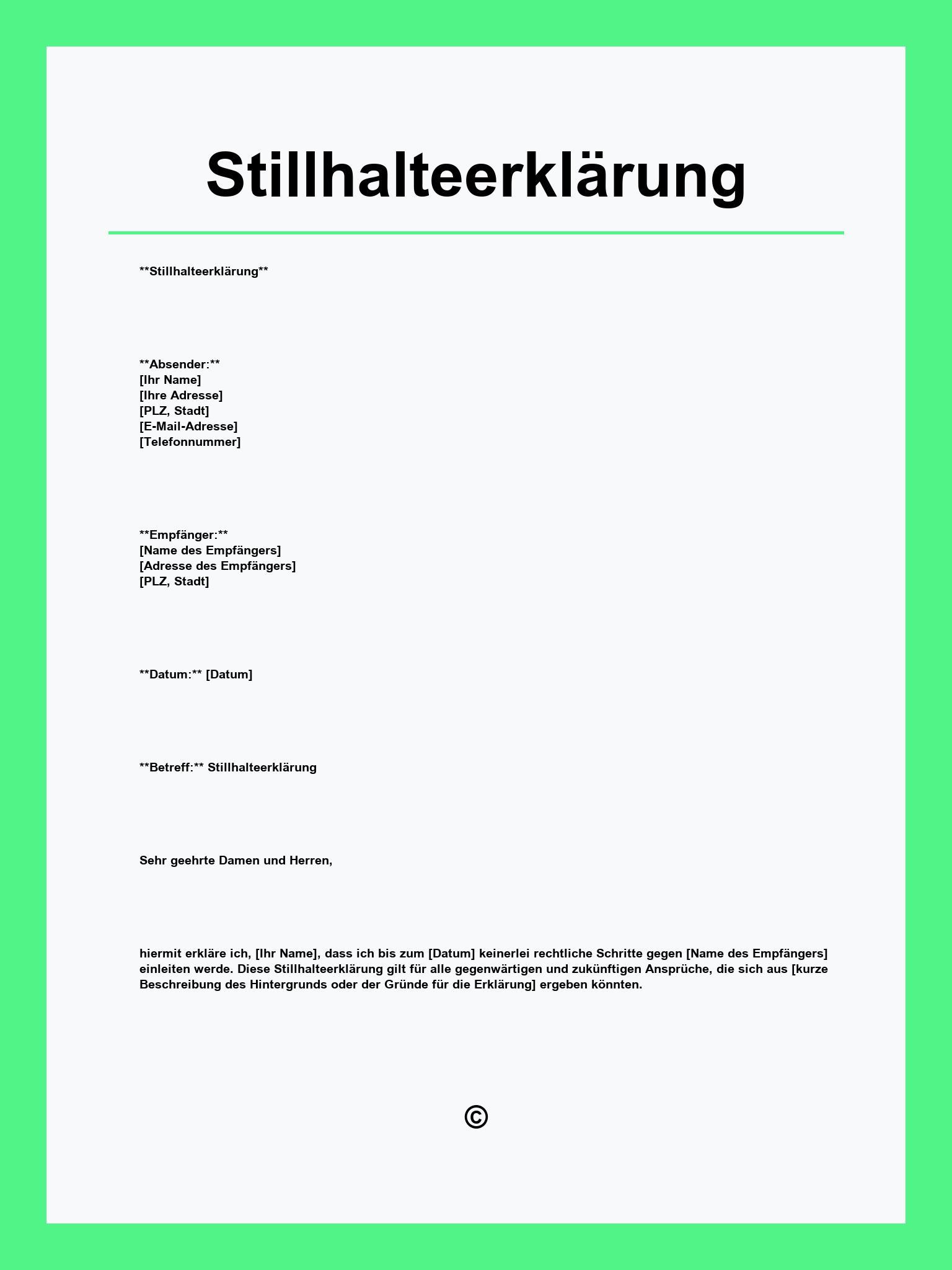 Stillhalteerklärung Muster