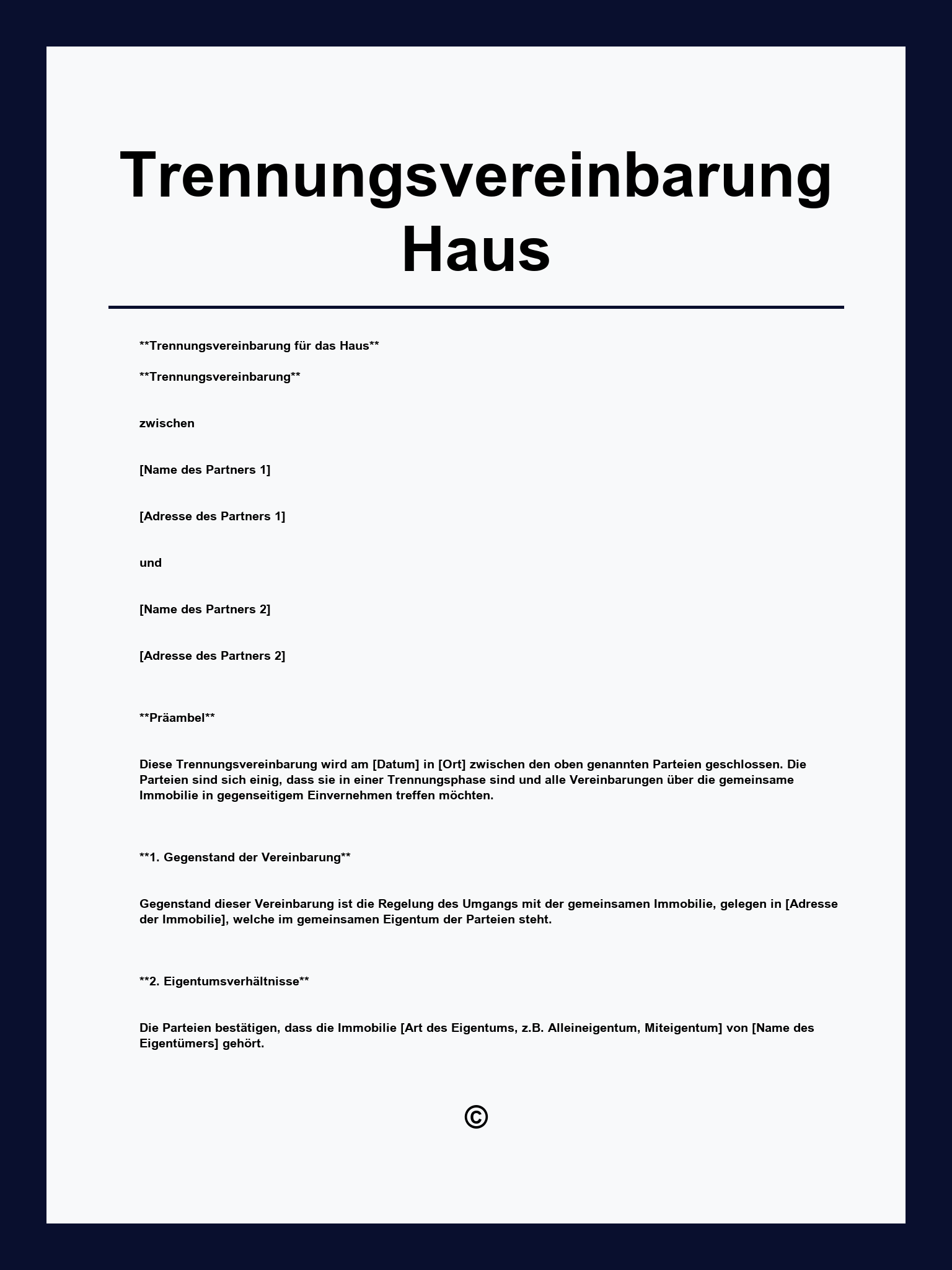 Trennungsvereinbarung Muster Haus