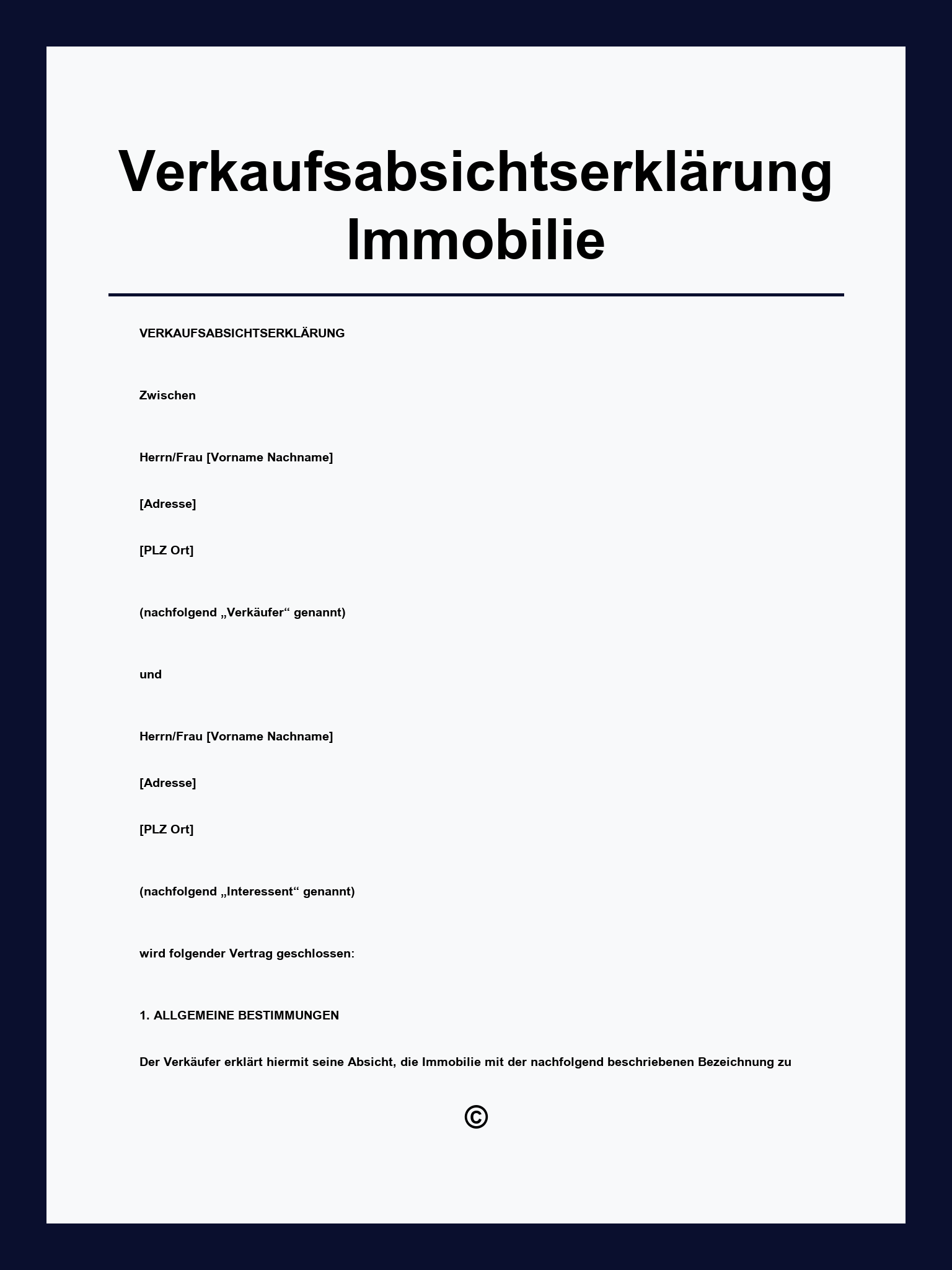 Verkaufsabsichtserklärung Immobilie
