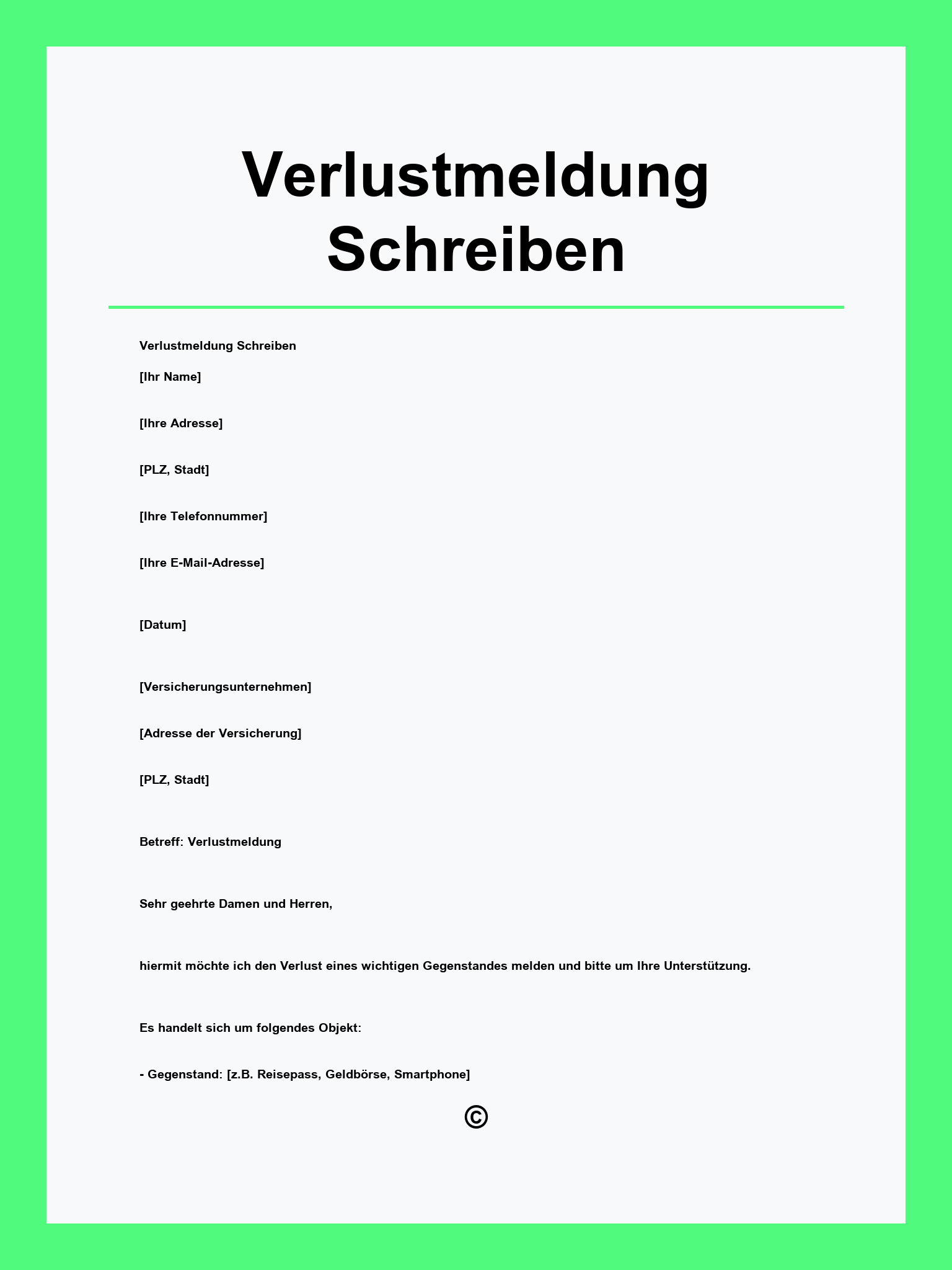 Verlustmeldung Schreiben Muster