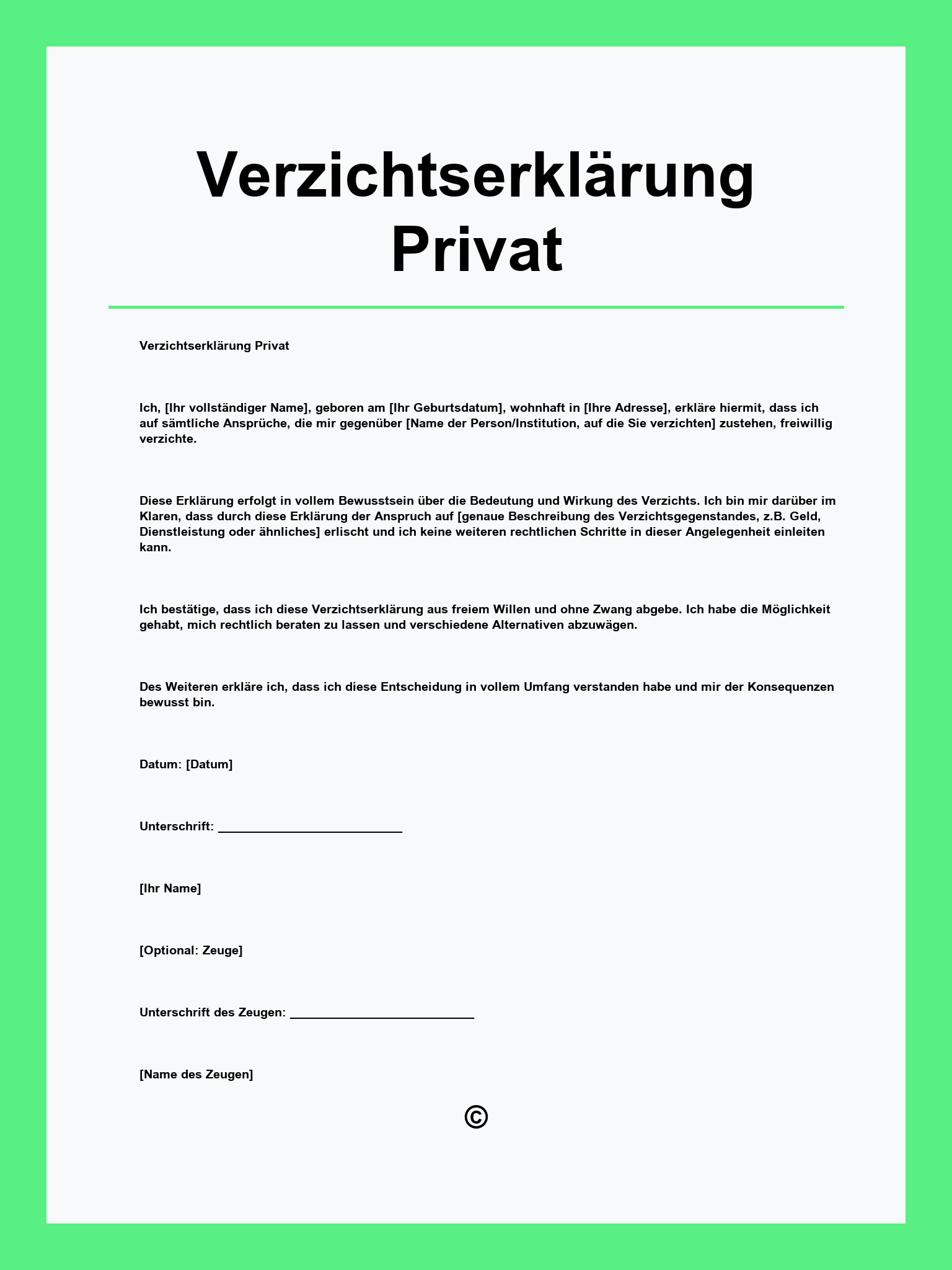 Verzichtserklärung Muster Privat