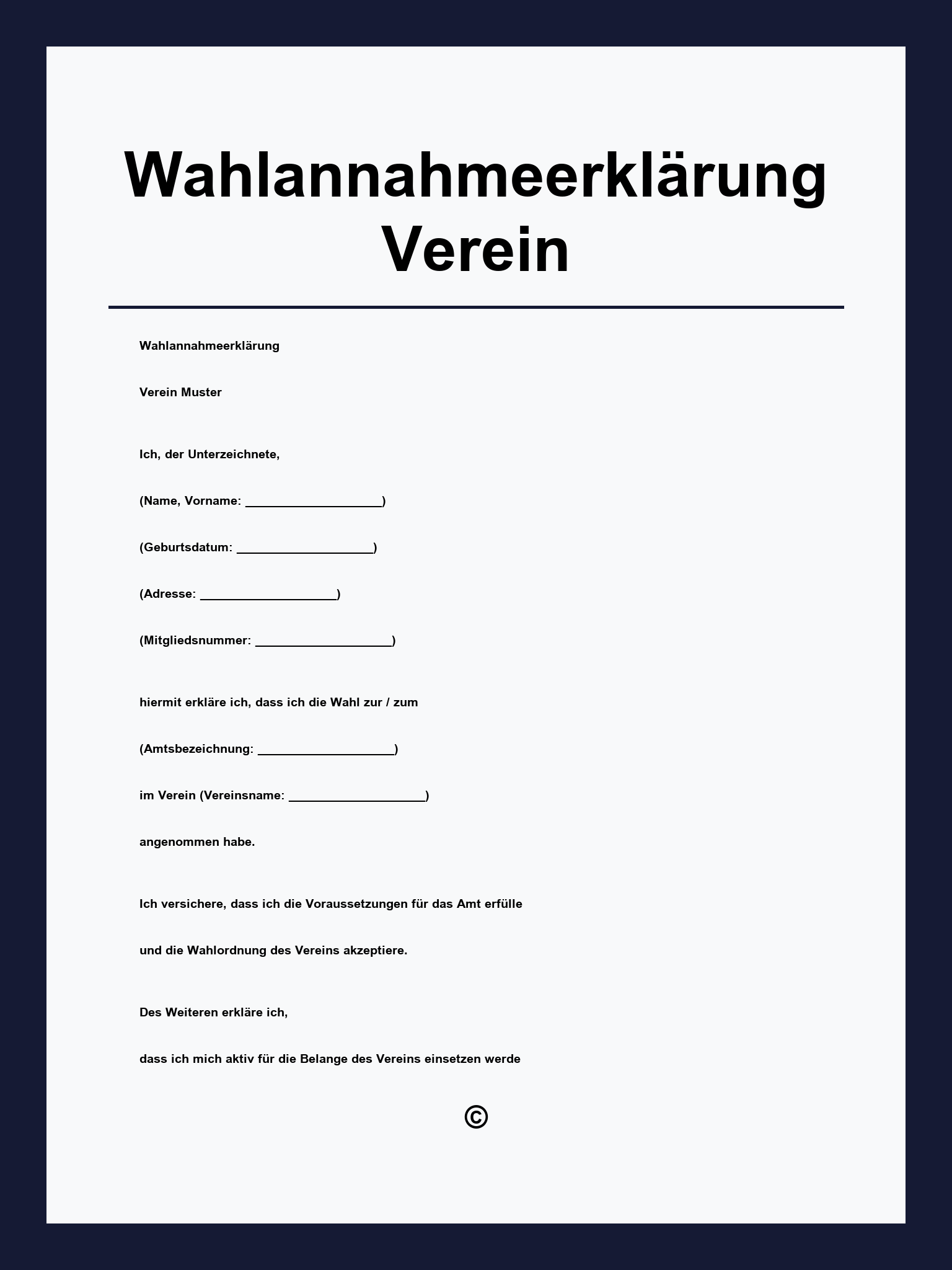 Wahlannahmeerklärung Verein Muster