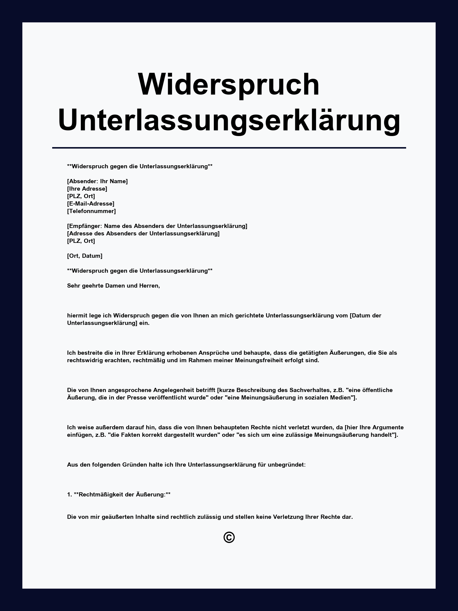 Widerspruch Unterlassungserklärung Muster