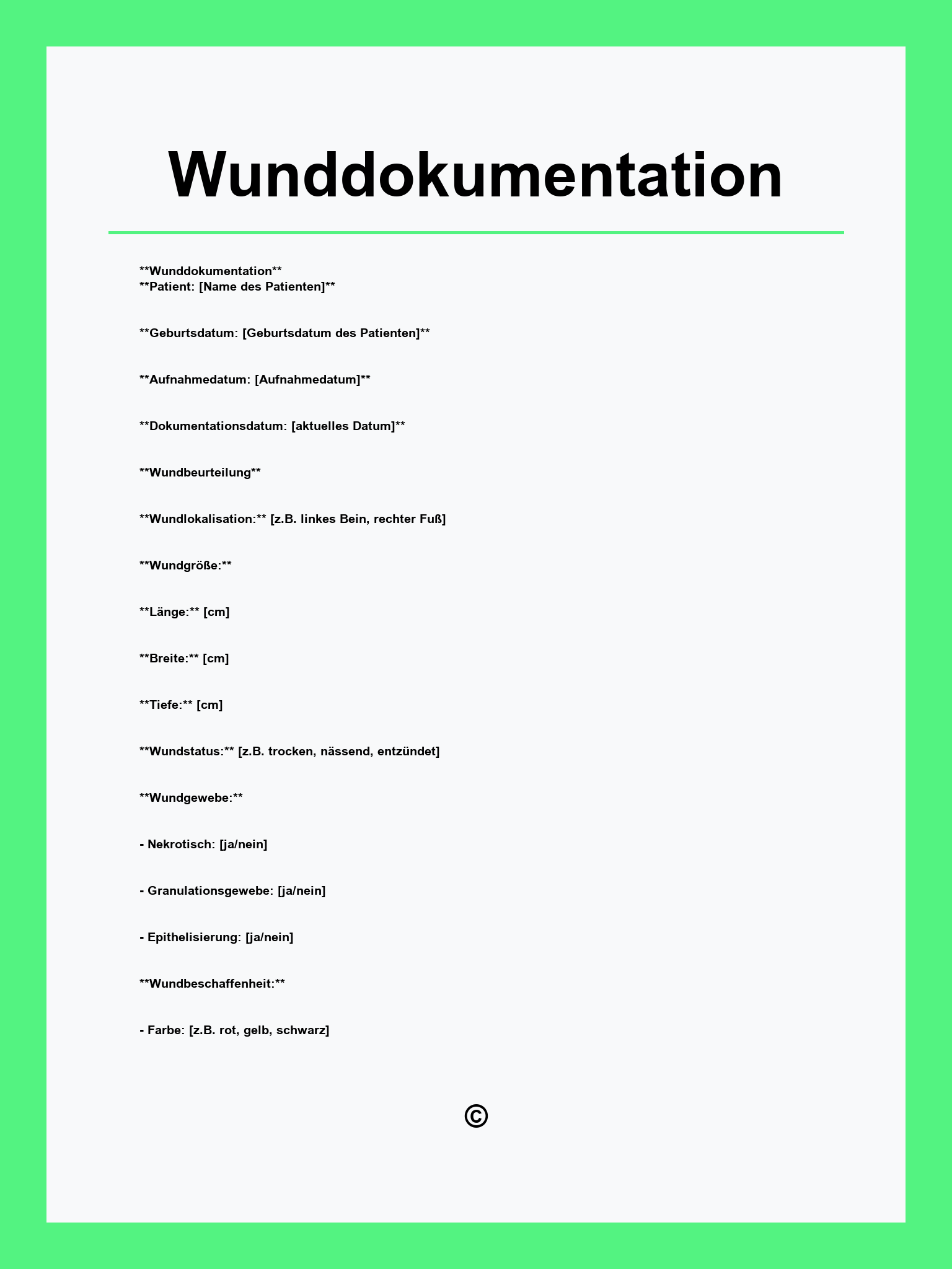 Wunddokumentation Vorlage