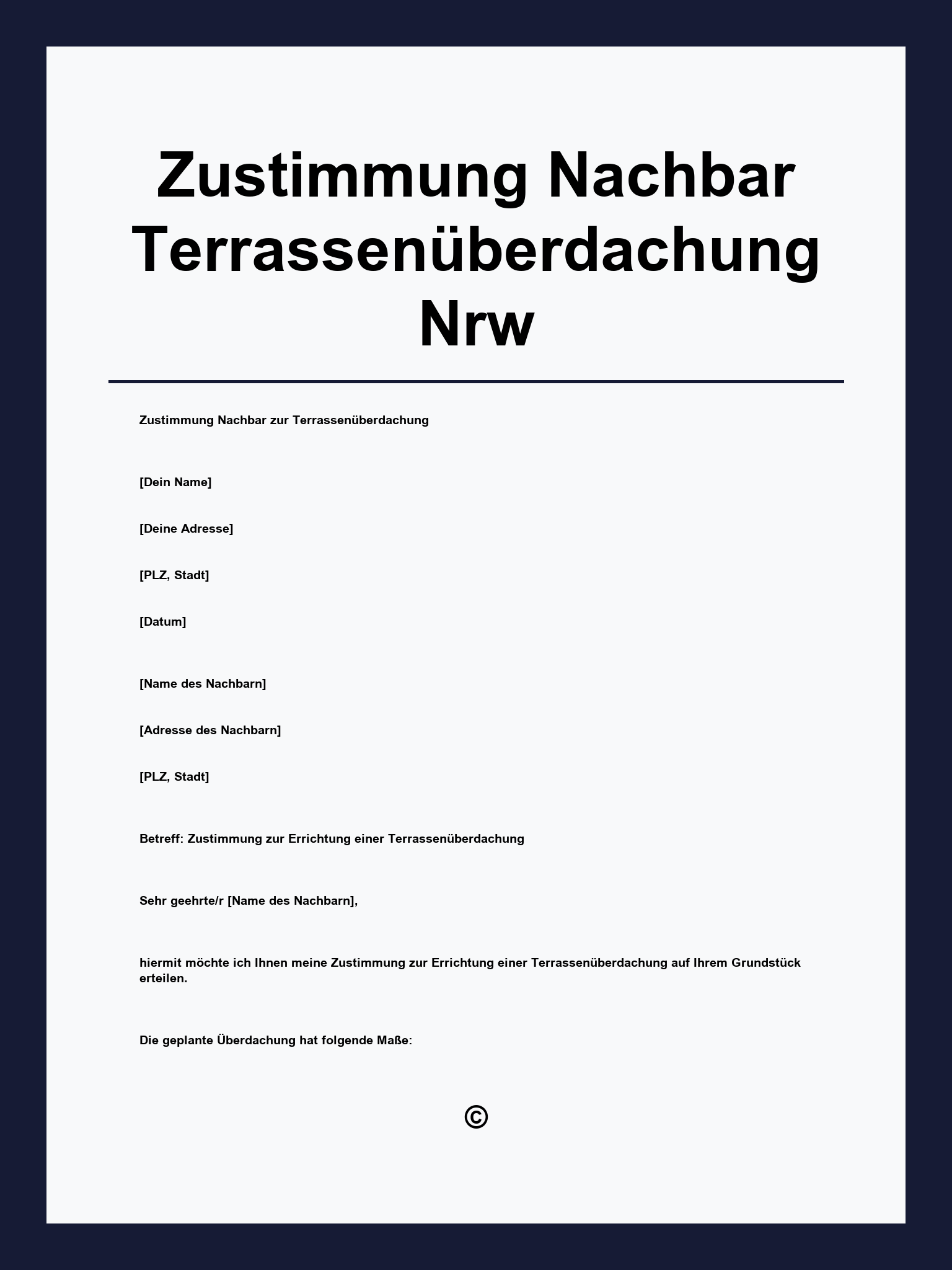 Einverstandniserklarung Nachbar Terrassenuberdachung Muster Nrw Pdf