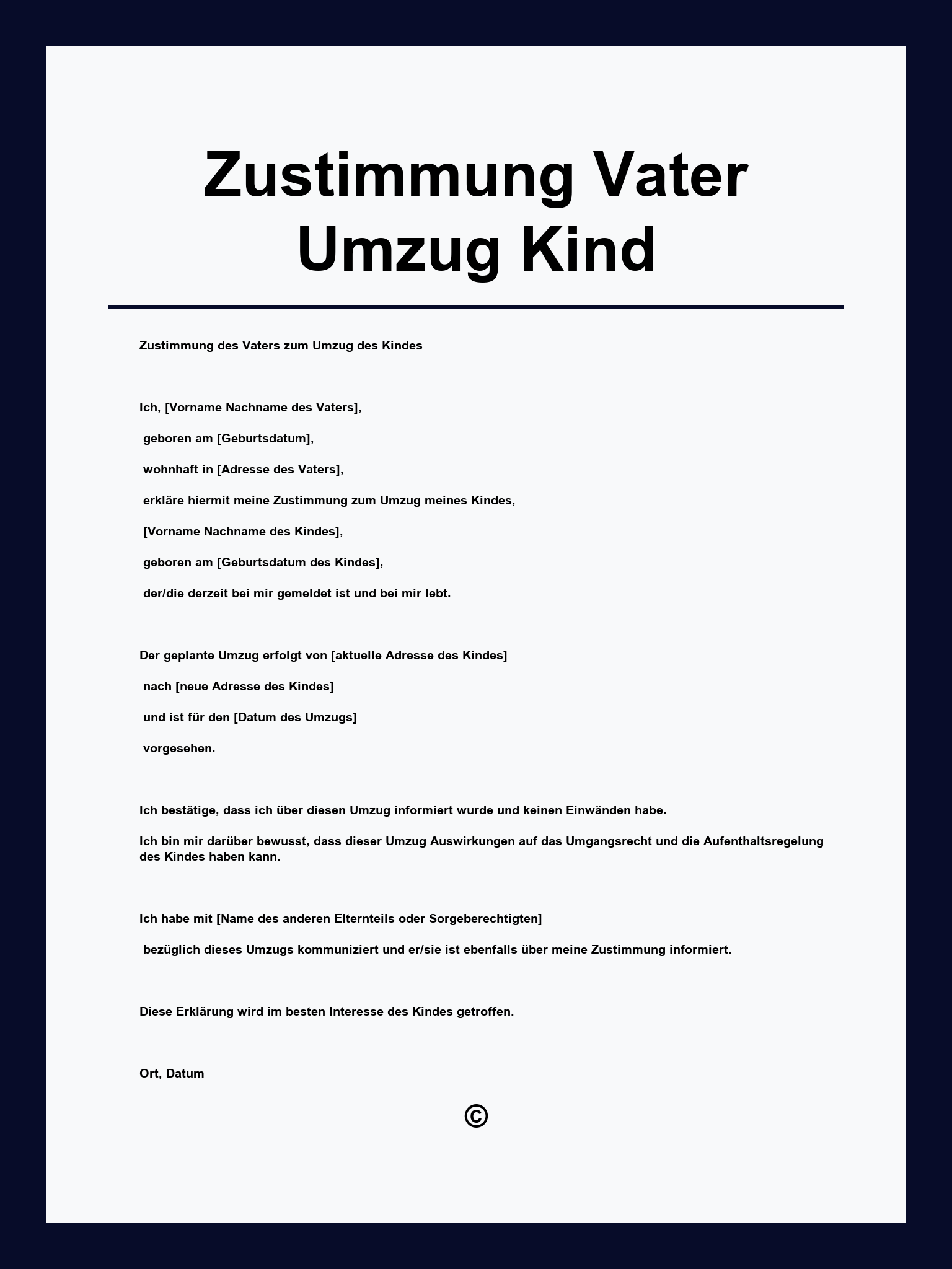 Zustimmung Vater Umzug Kind Vorlage