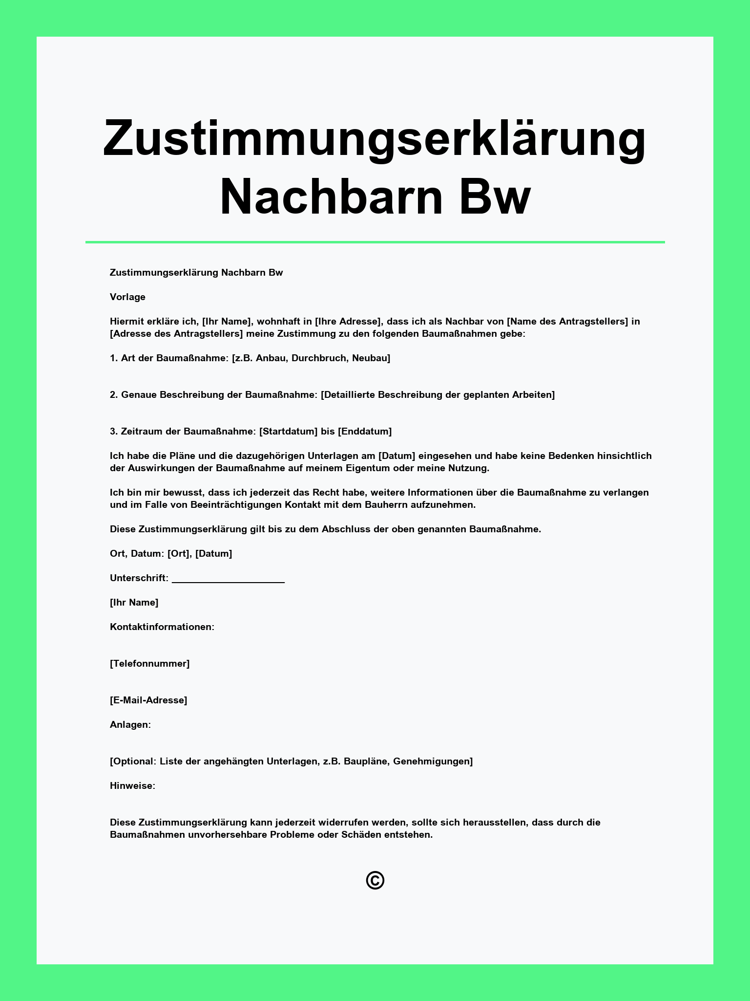 Zustimmungserklärung Nachbarn Vorlage Bw